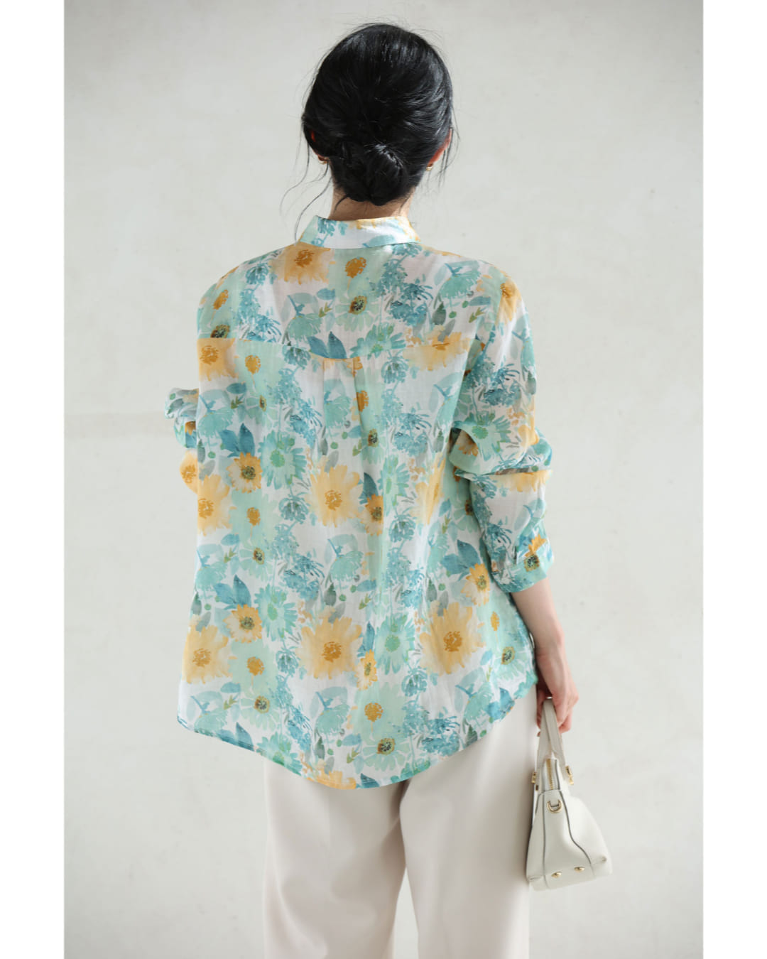 カワイイ CAWAII 涼しく柔らかな花の水彩画シャツトップス (グリーン) グリーン