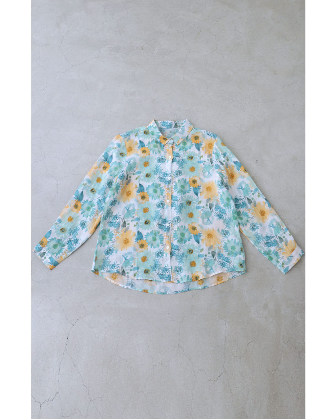 カワイイ CAWAII 涼しく柔らかな花の水彩画シャツトップス (グリーン) グリーン