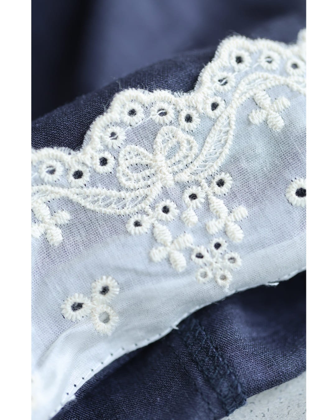 カワイイ CAWAII (濃紺)風通る涼しさの折り返しレース袖リネンジャケット (ネイビー) ネイビー