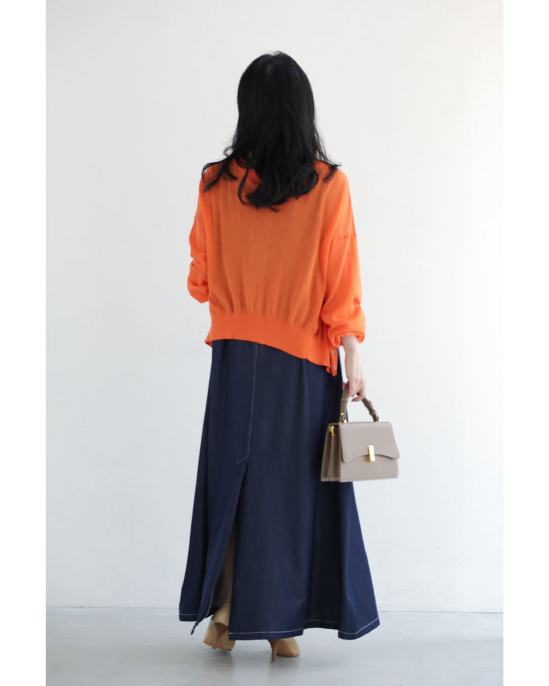 カワイイ CAWAII スクエアネックの柔らかなデニム調ロングワンピース(ベルト付き) (ネイビー) ネイビー