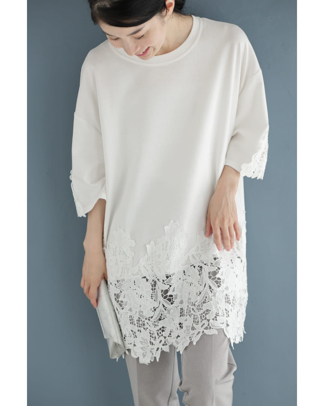カワイイ CAWAII 腰回りぐるりと囲むたっぷりレースチュニック (ホワイト) ホワイト