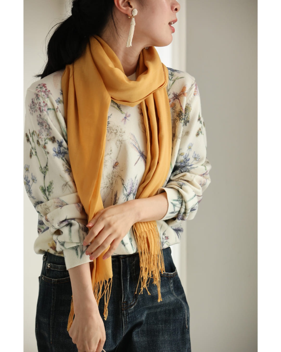 カワイイ CAWAII 昆虫が息づく優色ボタニカルニットプルオーバートップス (アイボリー) アイボリー