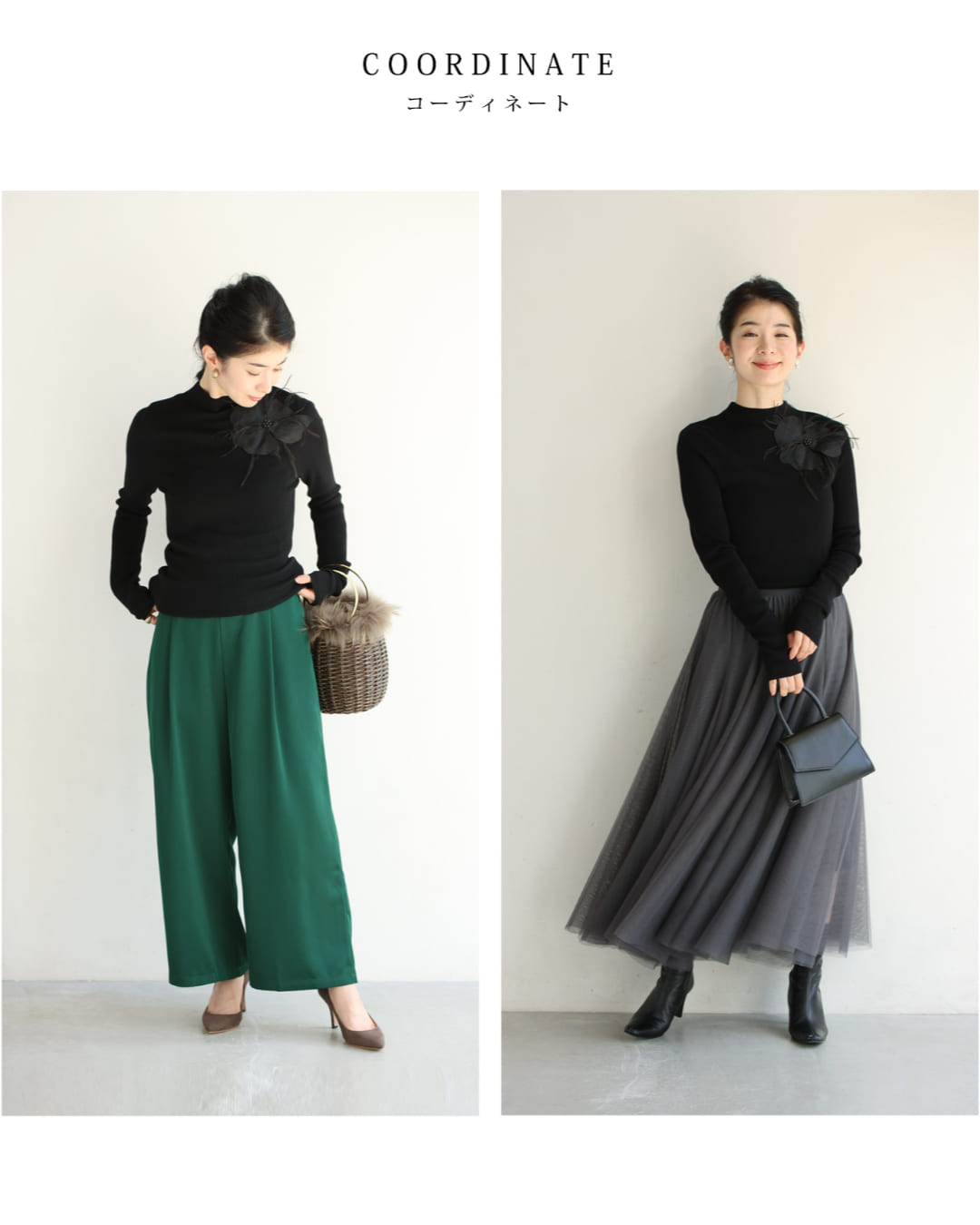 カワイイ CAWAII (黒)心に宿る立体花のニットカットソートップス (ブラック) ブラック