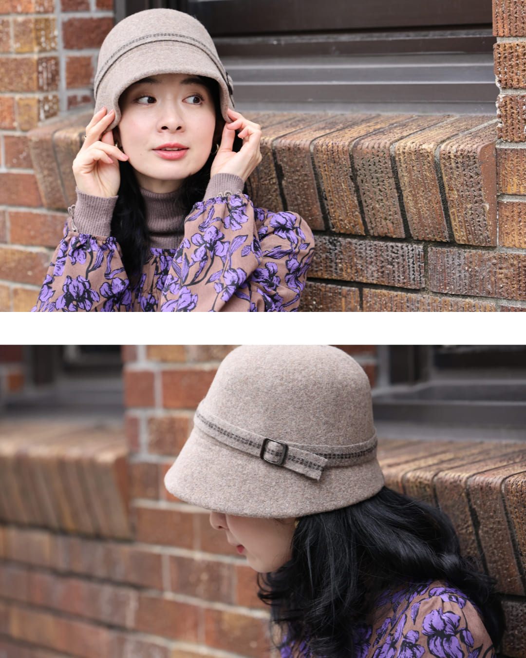 カワイイ CAWAII バックル付きベルトのウールライクハット (ベージュ) ベージュ