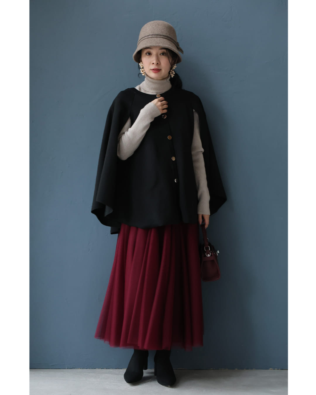 カワイイ CAWAII バックル付きベルトのウールライクハット (ベージュ) ベージュ