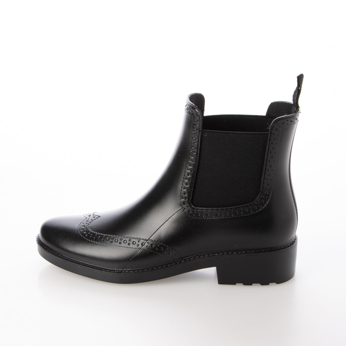 カプチーノ CAPPUCCINO レディースレイン ショートブーツ サイドゴア Uチップ メダリオン J1001 (ブラック) ブラック