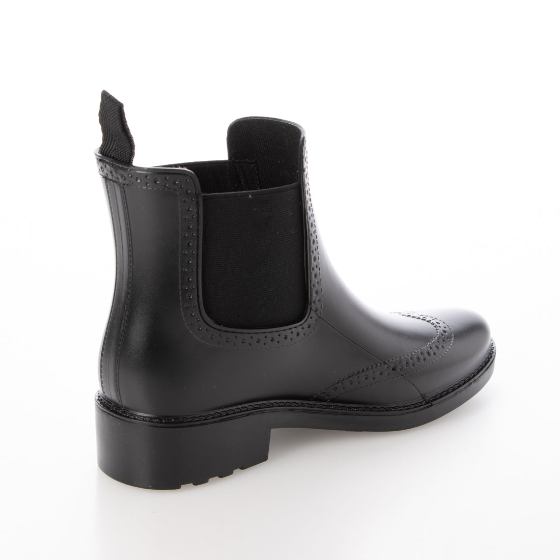 カプチーノ CAPPUCCINO レディースレイン ショートブーツ サイドゴア Uチップ メダリオン J1001 (ブラック) ブラック