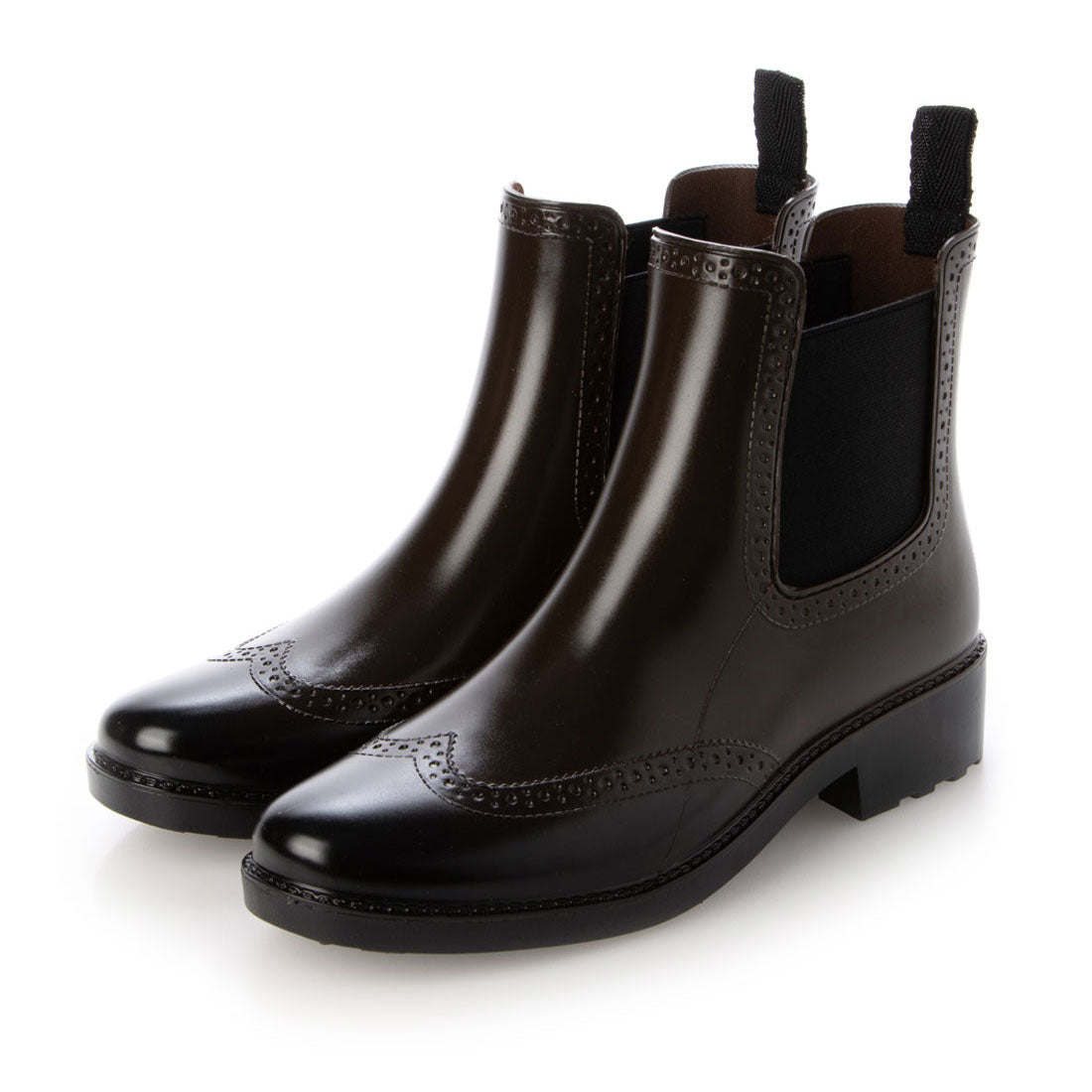 カプチーノ CAPPUCCINO レディースレイン ショートブーツ サイドゴア Uチップ メダリオン J1001 (ダークブラウン) ダークブラウン