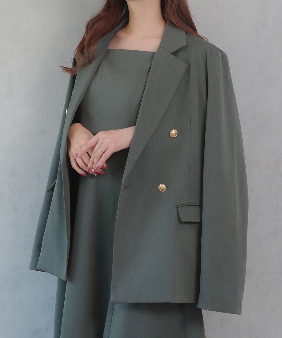 セネア CENEA CENEA 金ボタンテーラードジャケット+キャミワンピース (チャコール) チャコール