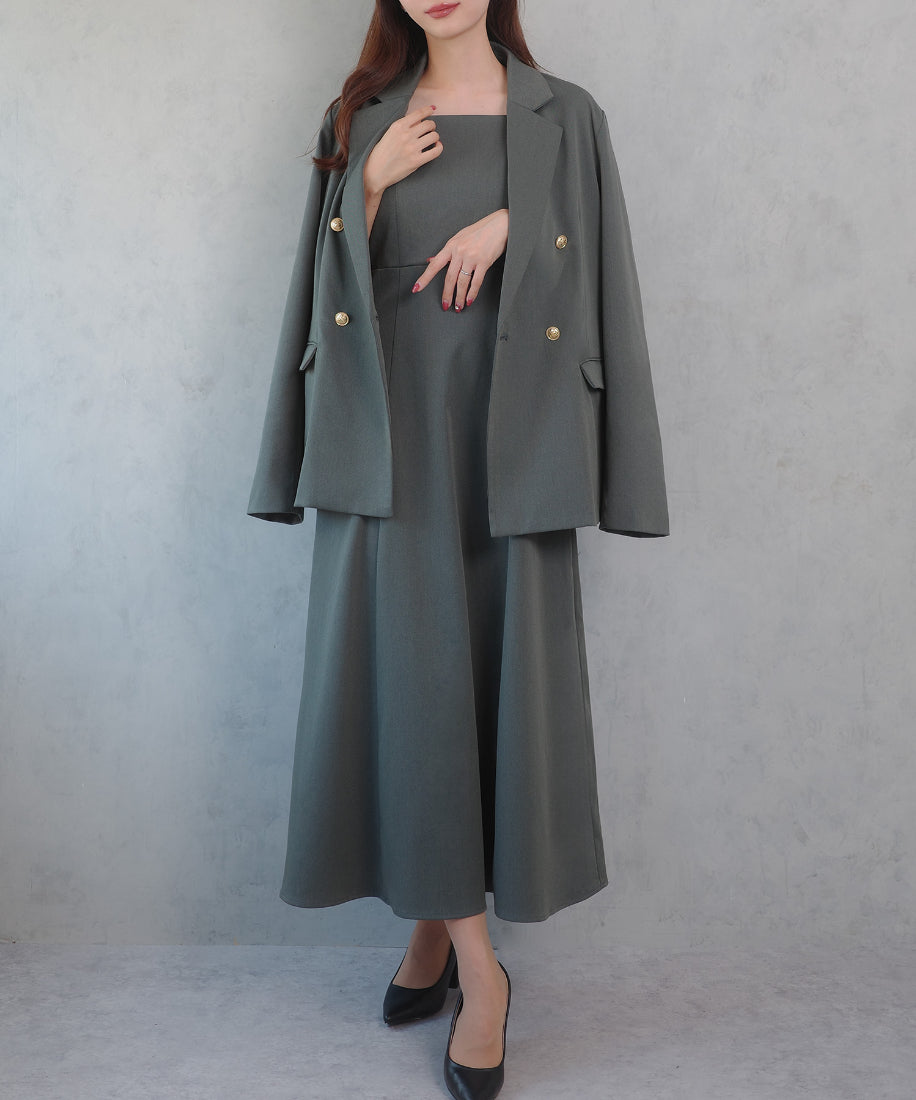 セネア CENEA CENEA 金ボタンテーラードジャケット+キャミワンピース (チャコール) チャコール