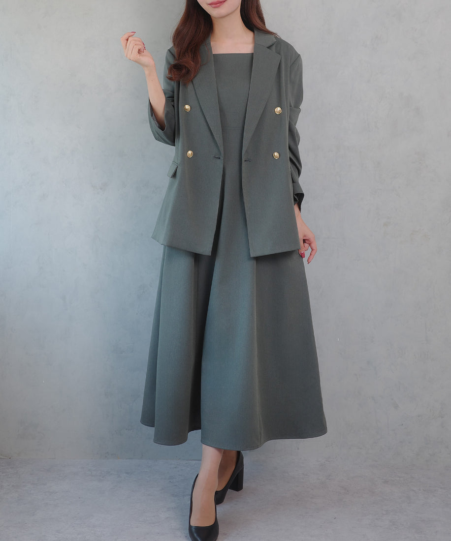 セネア CENEA CENEA 金ボタンテーラードジャケット+キャミワンピース (チャコール) チャコール