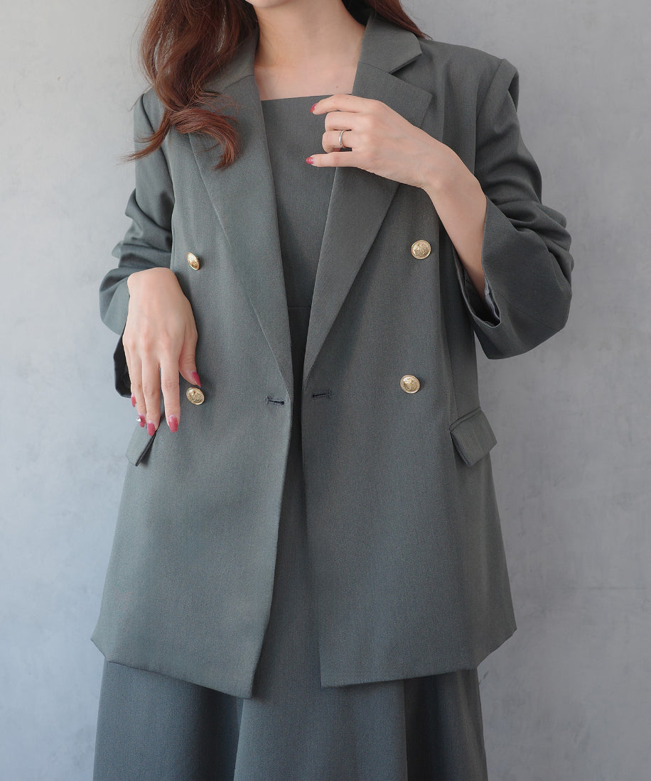 セネア CENEA CENEA 金ボタンテーラードジャケット+キャミワンピース (チャコール) チャコール