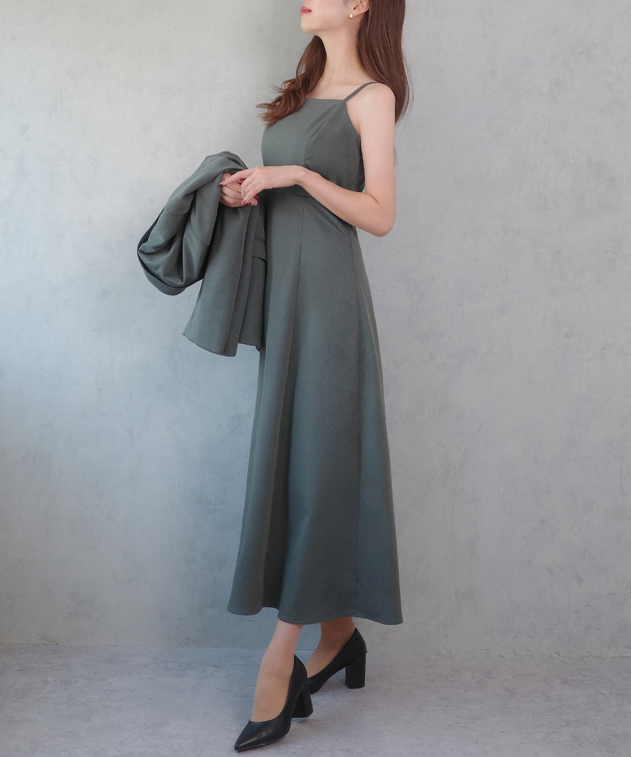 セネア CENEA CENEA 金ボタンテーラードジャケット+キャミワンピース (チャコール) チャコール