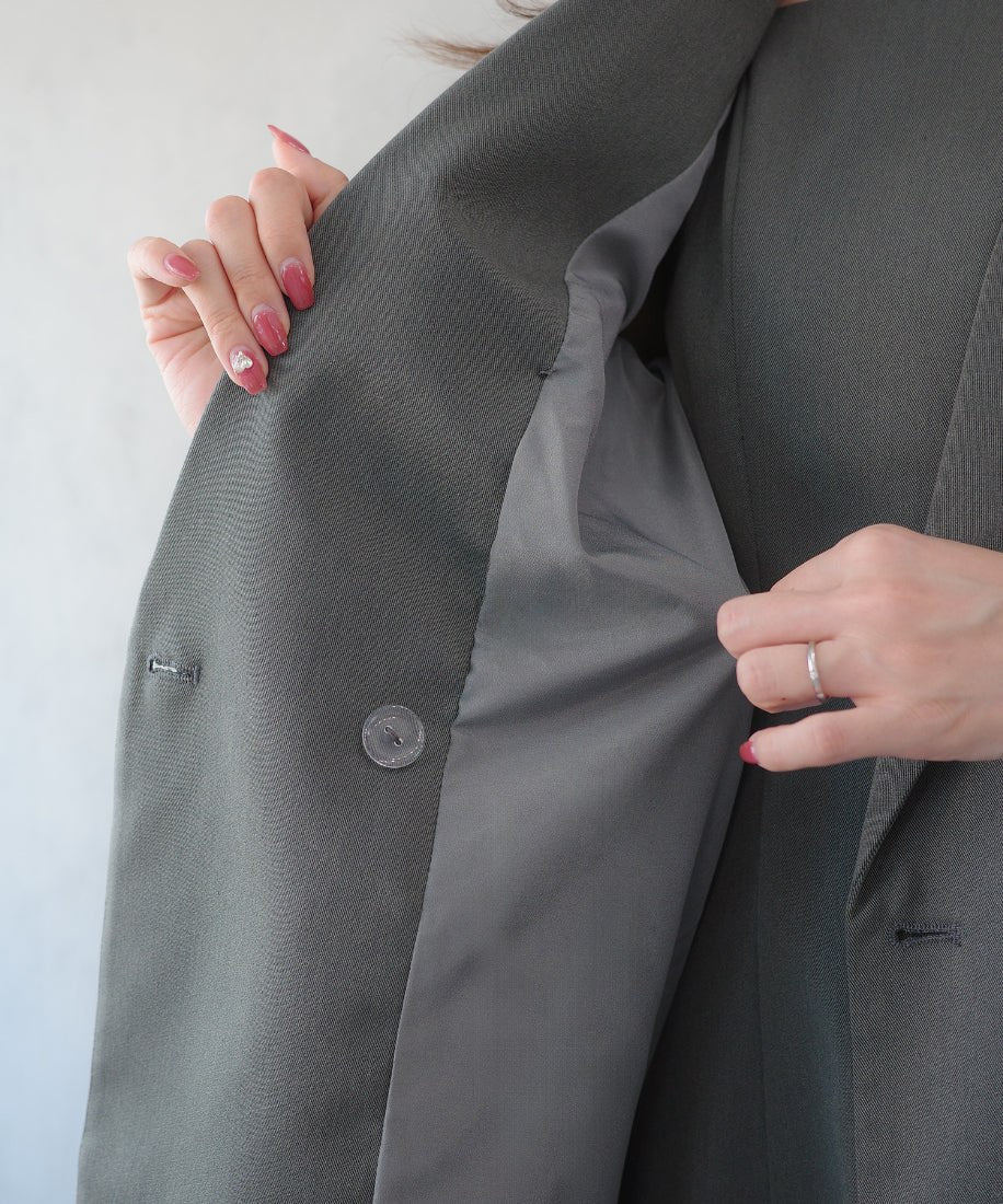 セネア CENEA CENEA 金ボタンテーラードジャケット+キャミワンピース (チャコール) チャコール