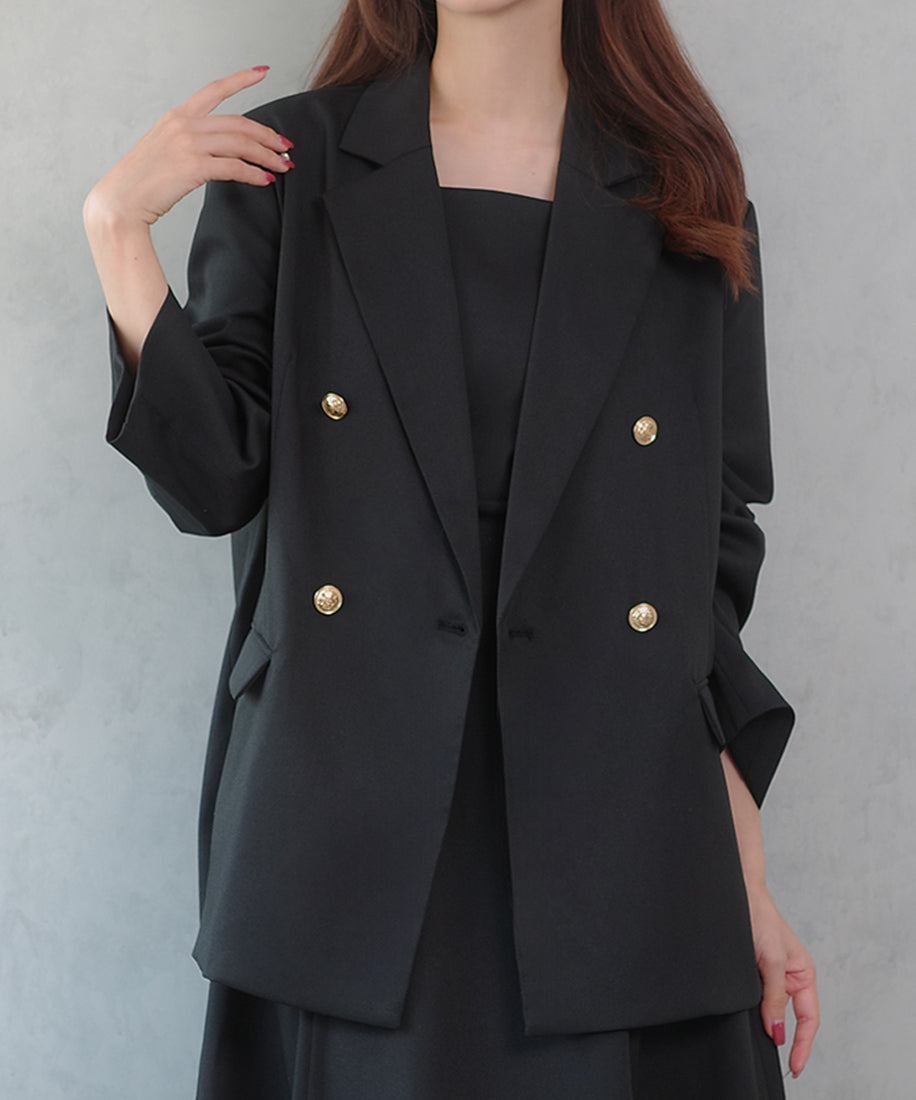 セネア CENEA CENEA 金ボタンテーラードジャケット+キャミワンピース (ブラック) ブラック