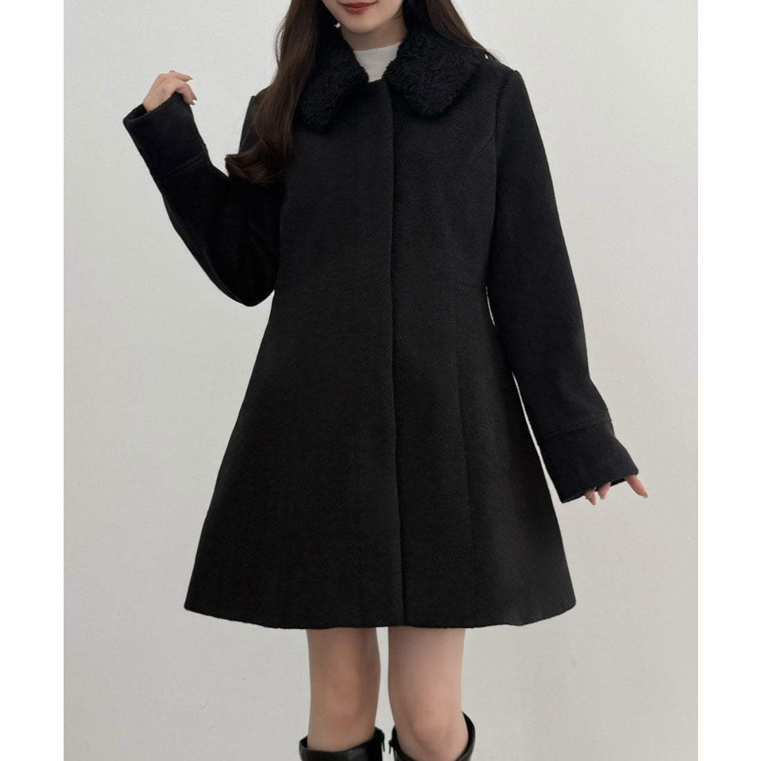 セネア CENEA CENEA 2wayカラーウエストシェイプミドルコート (ブラック) ブラック