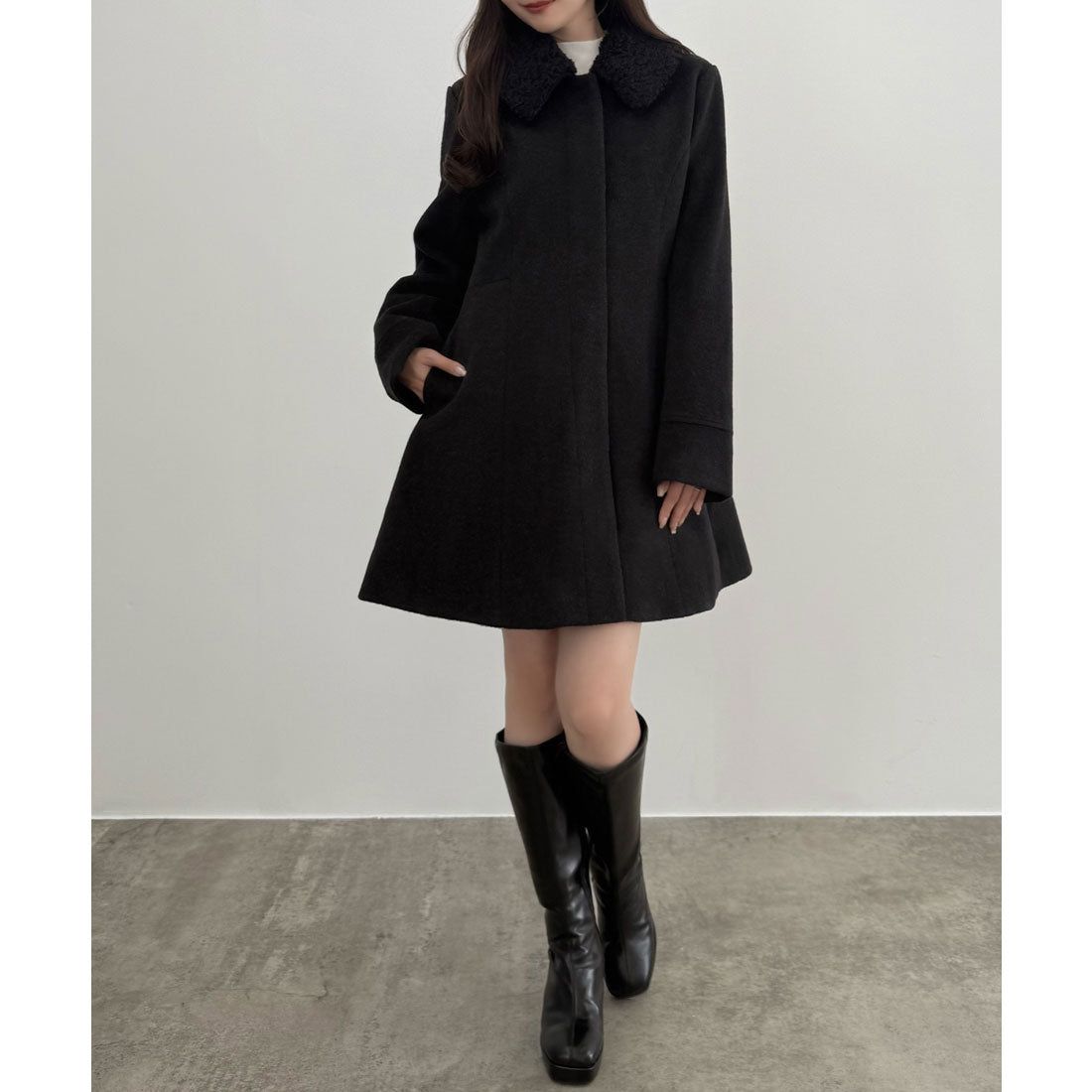 セネア CENEA CENEA 2wayカラーウエストシェイプミドルコート (ブラック) ブラック