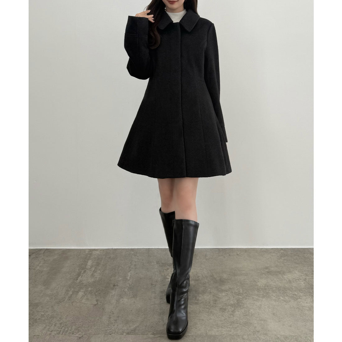 セネア CENEA CENEA 2wayカラーウエストシェイプミドルコート (ブラック) ブラック