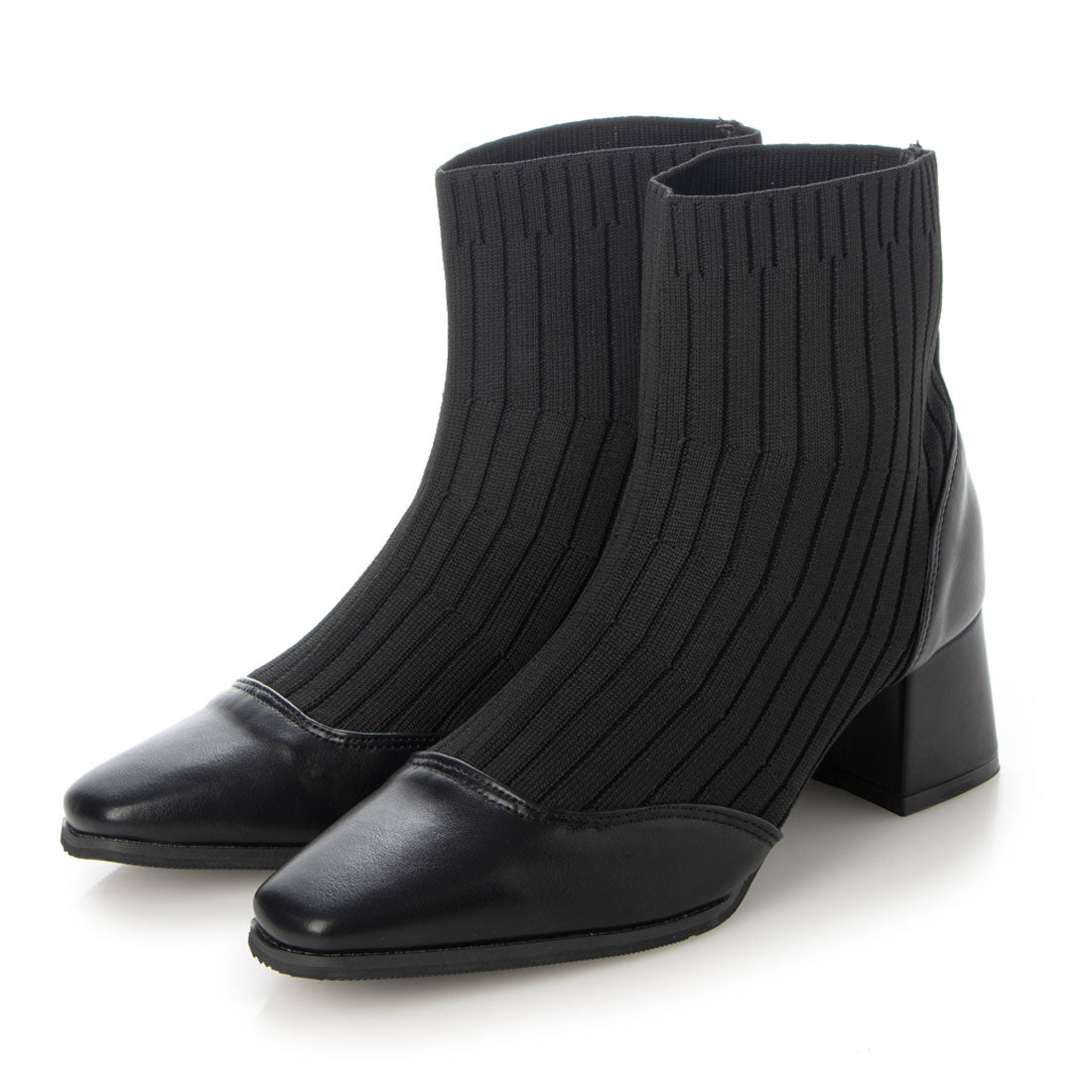 シックス CHICS スクエアトゥニットコンビショートブーツ