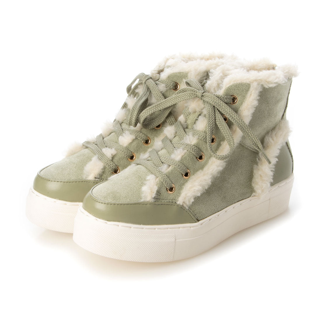 シックス CHICS ファーコンビレースアップスニーカー (OLV) OLV