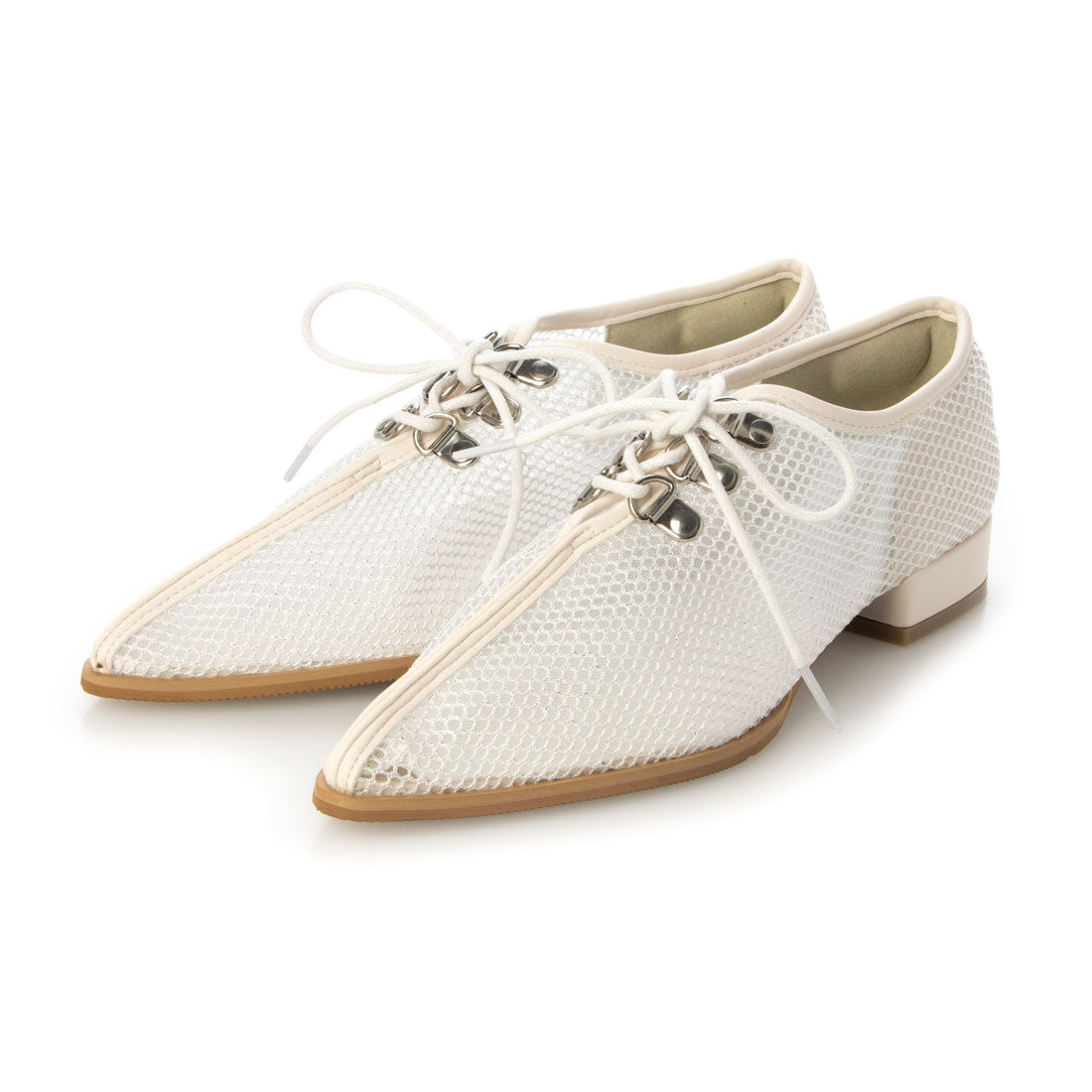 シックス CHICS チュールメッシュ素材レースアップローヒールシューズ