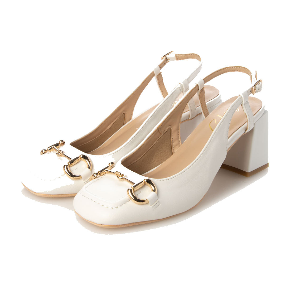 シックス CHICS ビットデザインミッドヒールスリングバックパンプス,IVR