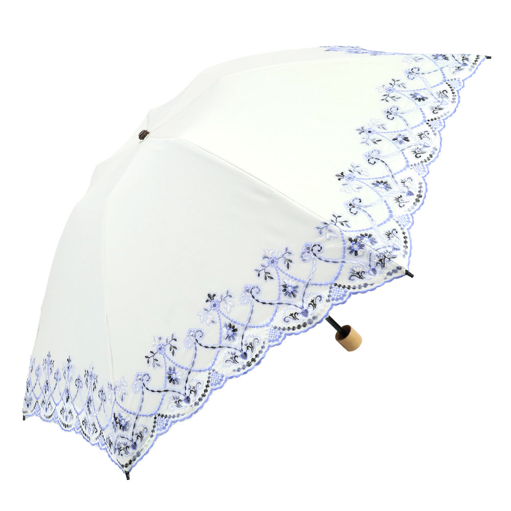 シノワズリーモダンキョウト シノワズリーモダン京都 マーブル刺繍ミニ折りたたみ日傘 (ホワイト×ブルー) ホワイト×ブルー