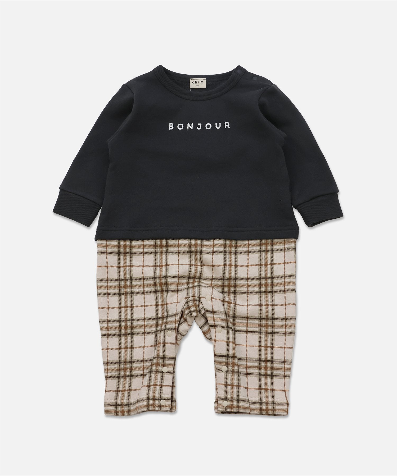 チルツー chil2 切り替えデザイン裏毛カバーオール