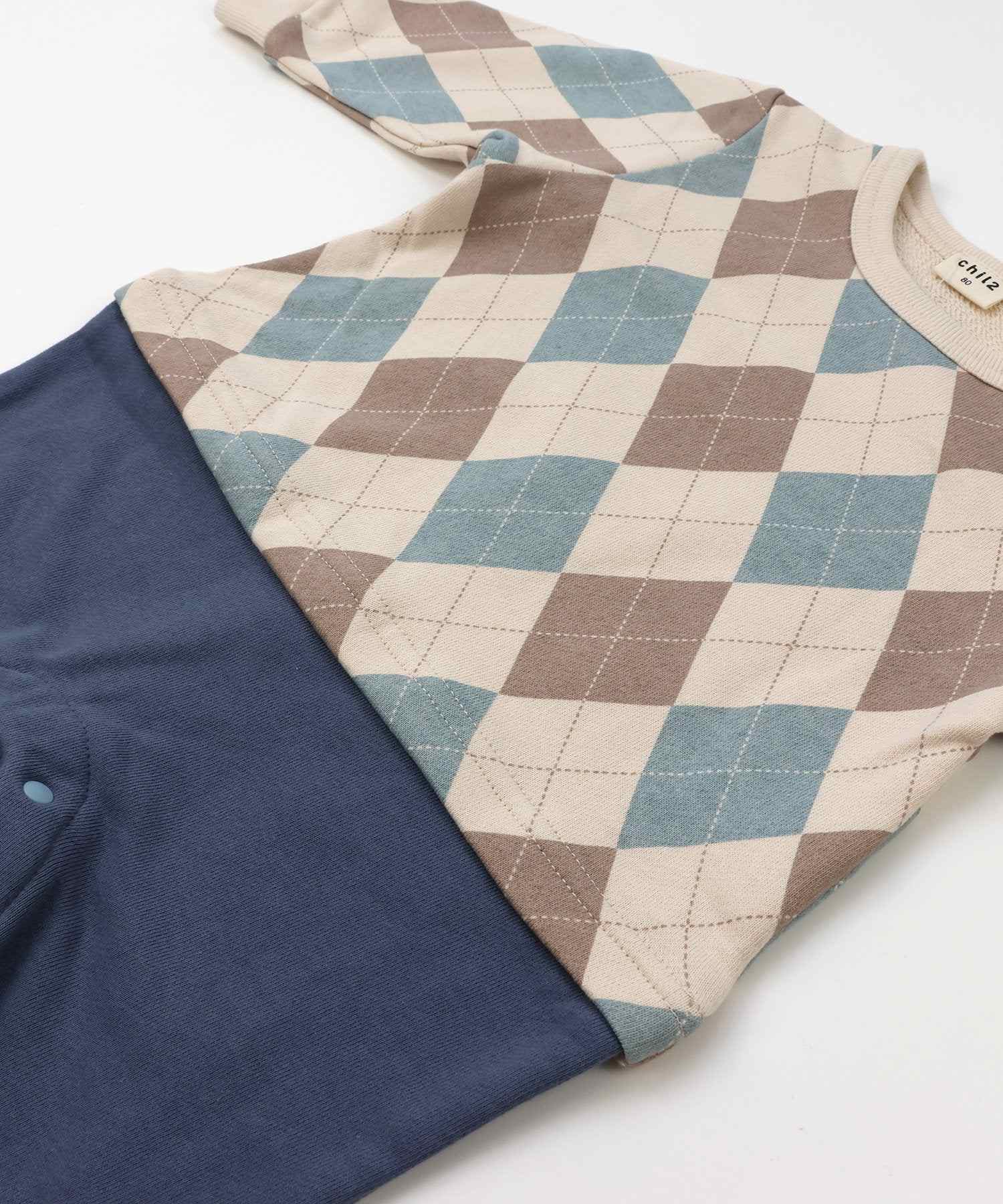 チルツー chil2 切り替えデザイン裏毛カバーオール