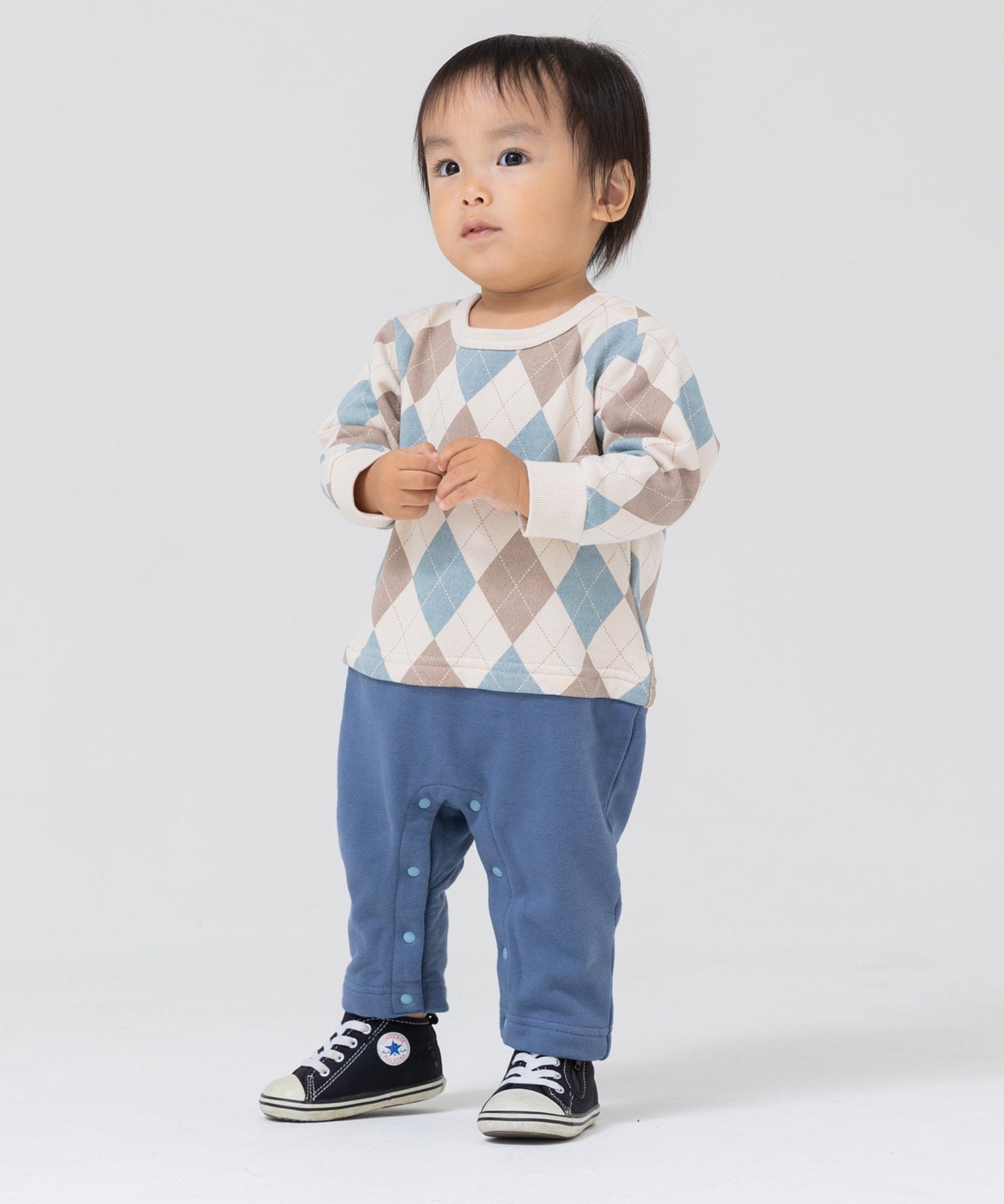 チルツー chil2 切り替えデザイン裏毛カバーオール