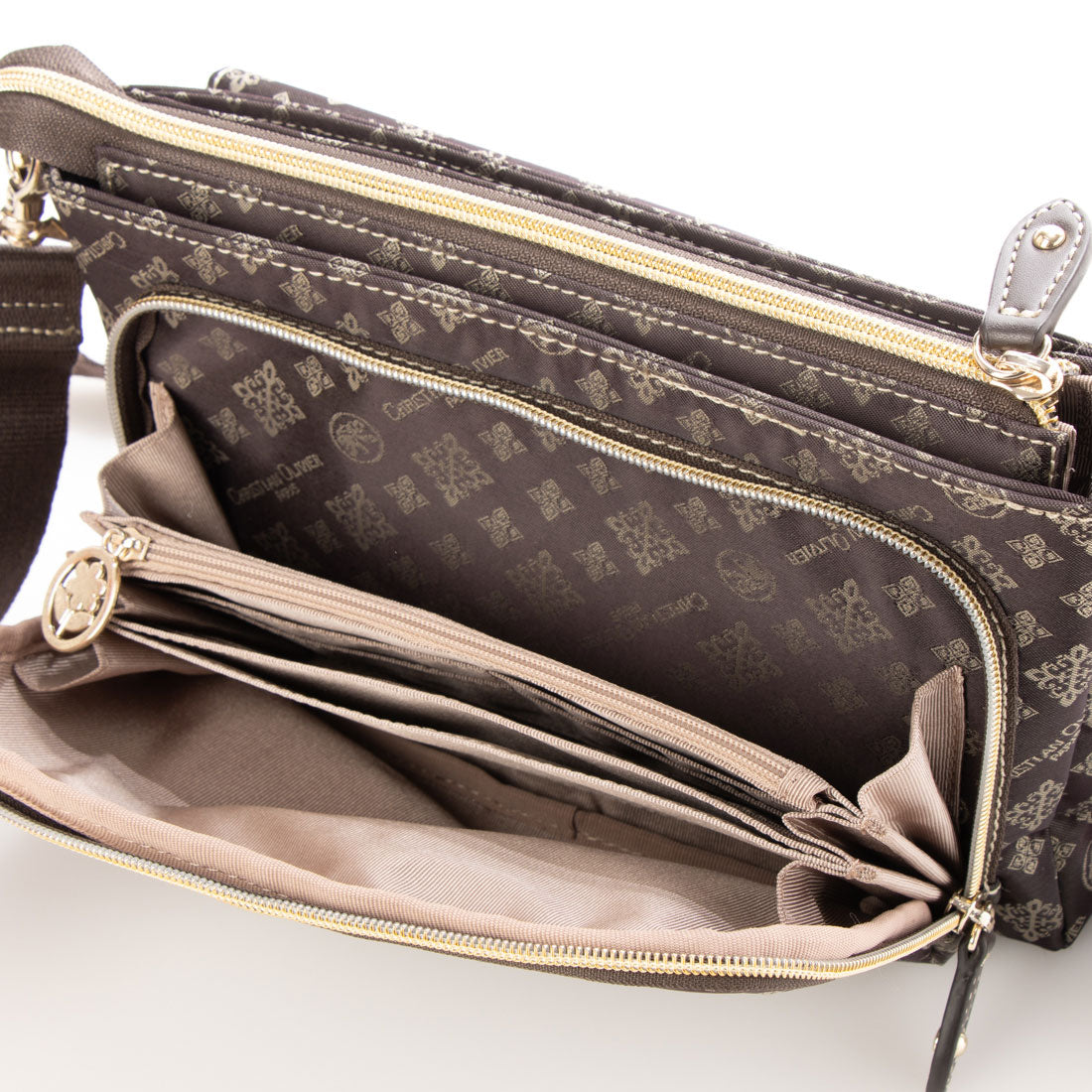 CHRISTIAN OLIVIER PARIS お財布ショルダー 2Wayハンドバッグ はっ水 モノグラム ジャガード織