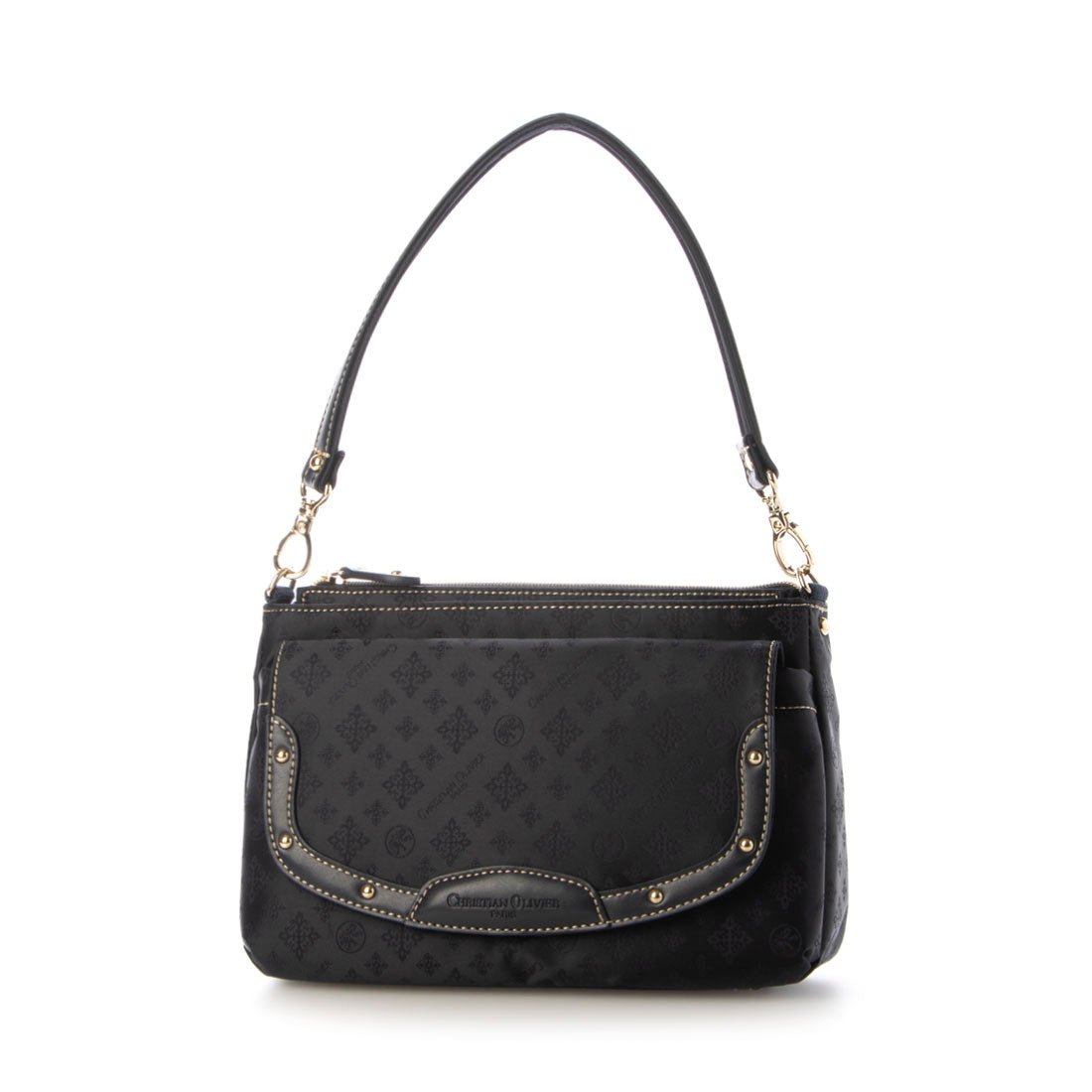 CHRISTIAN OLIVIER PARIS お財布ショルダー 2Wayハンドバッグ はっ水 モノグラム ジャガード織,INK NAVY