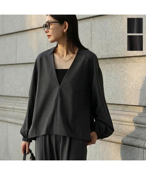 クロシェ CLOCHE CLOCHE ブラウス 85667 Vネック シアーバター ストレッチ (78/グレー) 78/グレー
