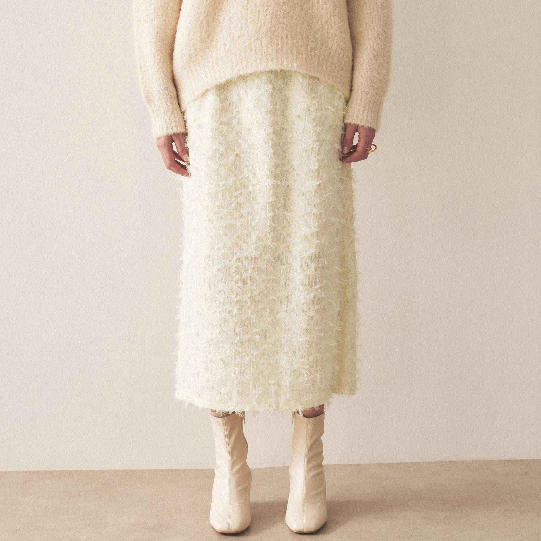 Cloenc shaggy jacquard lame long skirt