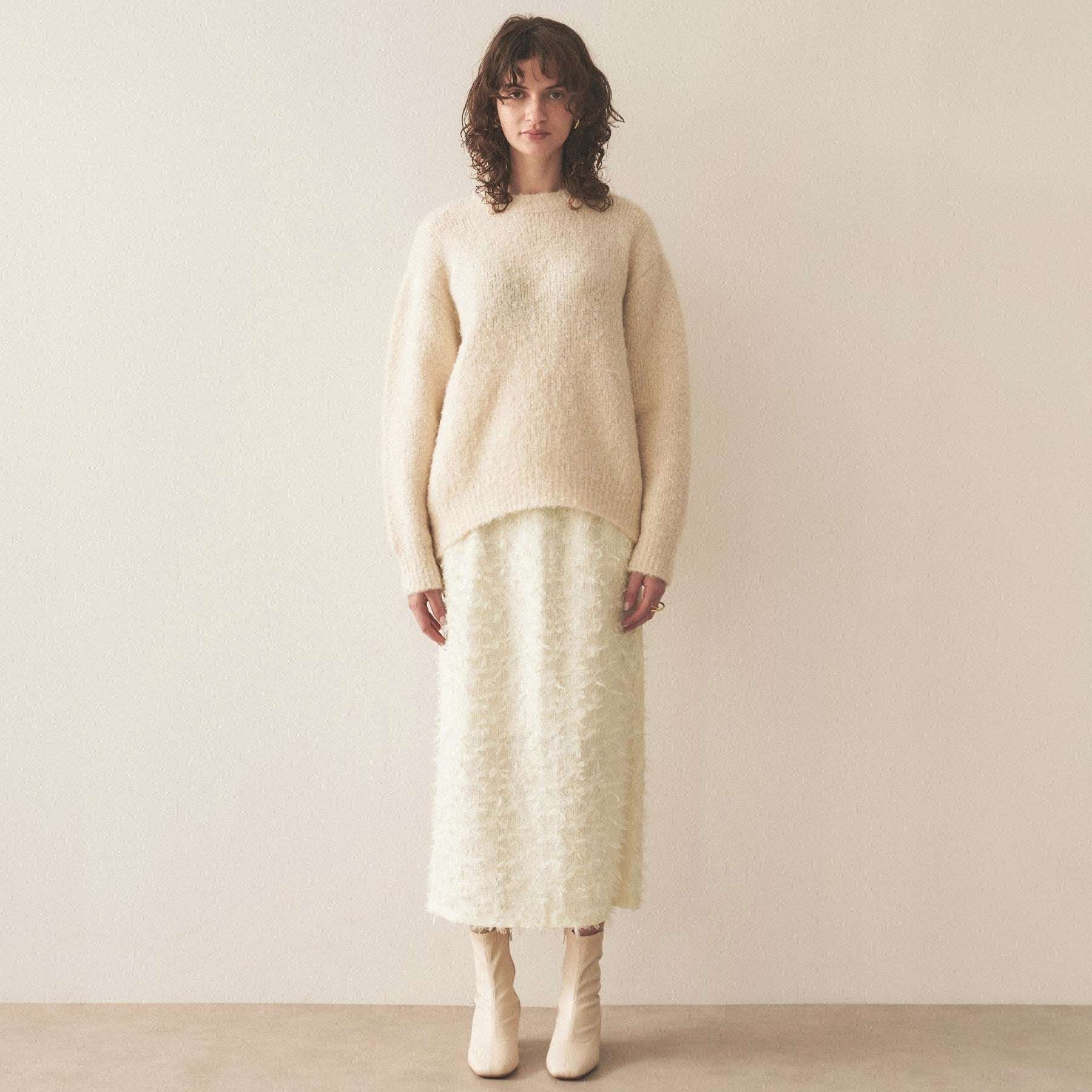 Cloenc shaggy jacquard lame long skirt