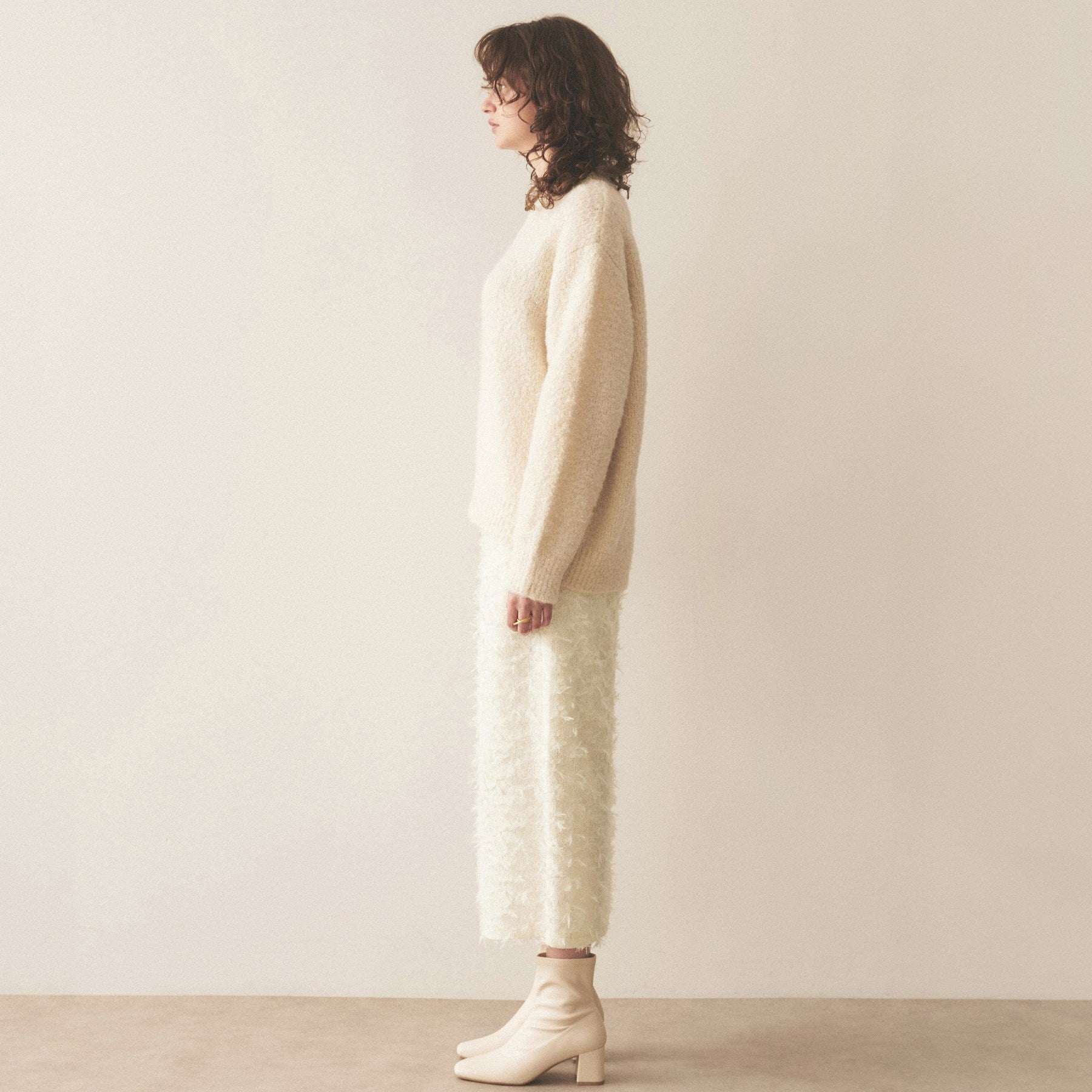 Cloenc shaggy jacquard lame long skirt