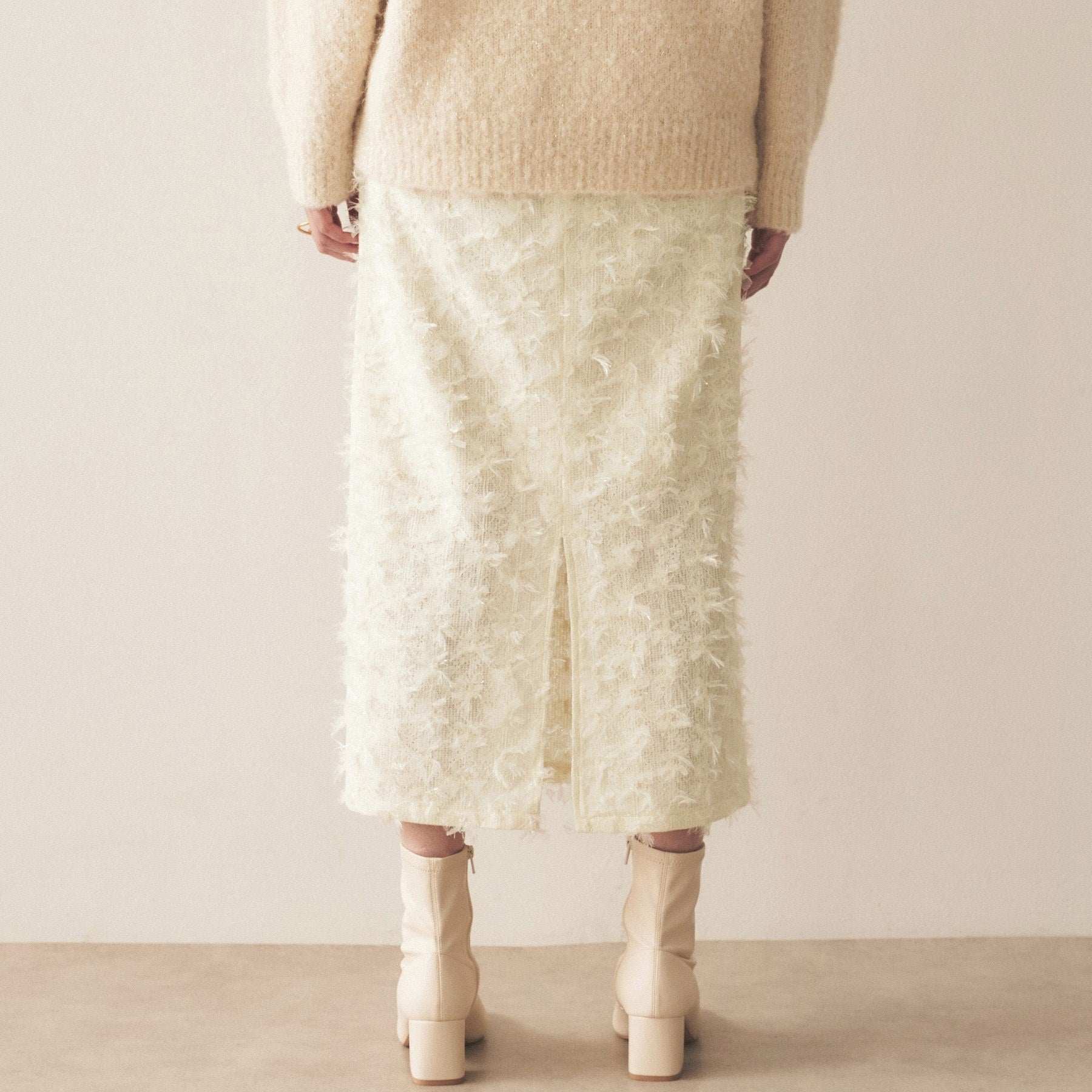 Cloenc shaggy jacquard lame long skirt