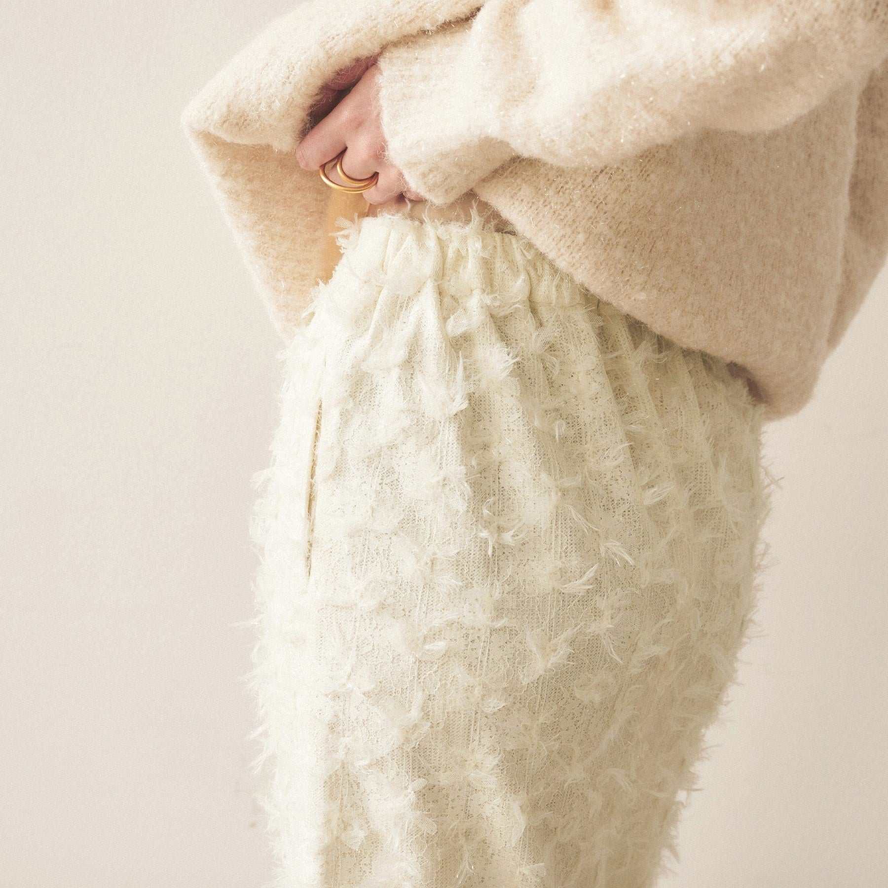 Cloenc shaggy jacquard lame long skirt