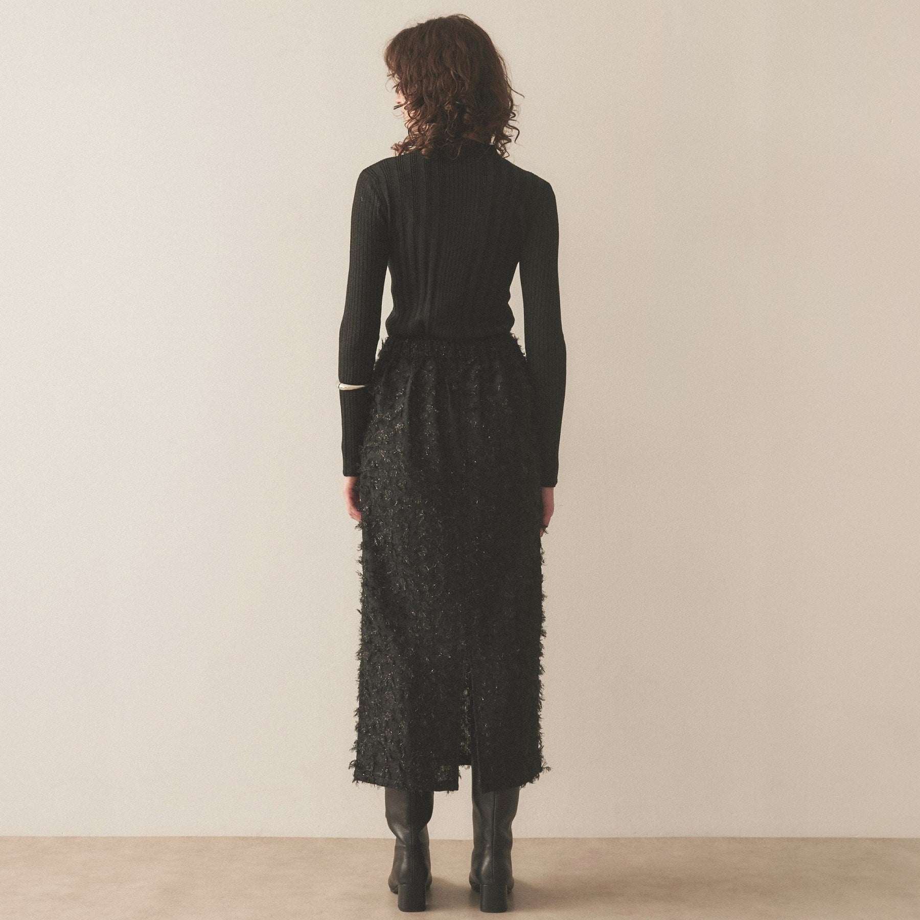 Cloenc shaggy jacquard lame long skirt