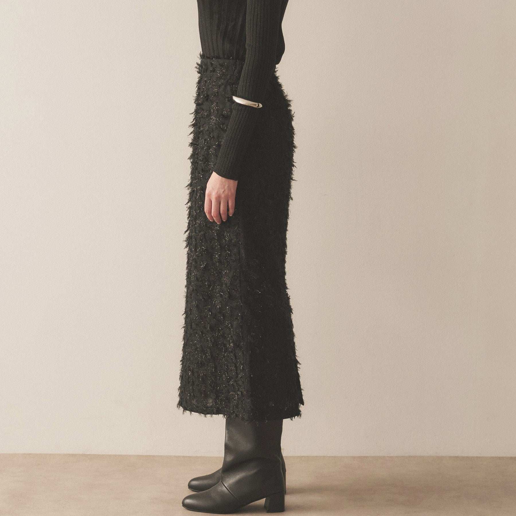 Cloenc shaggy jacquard lame long skirt