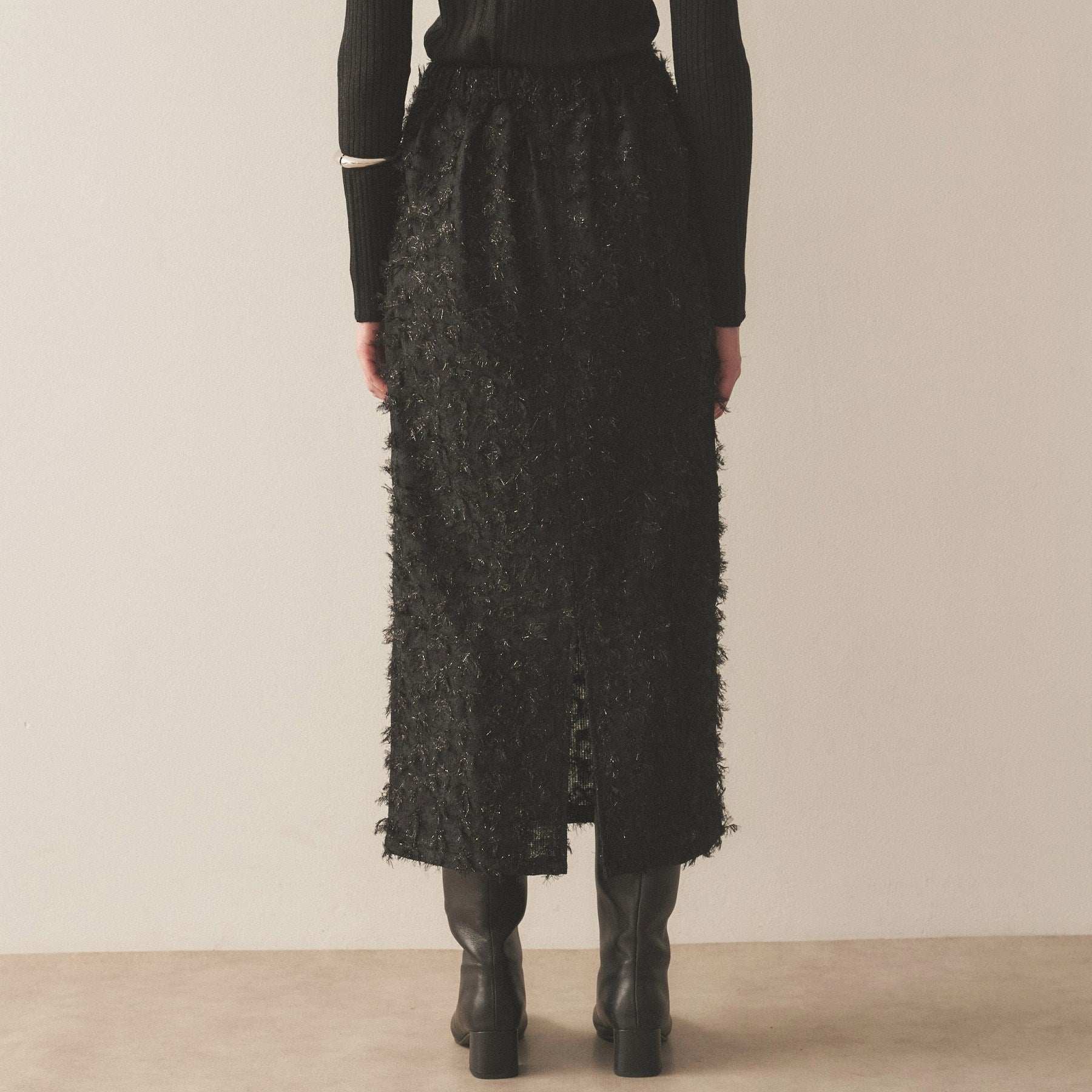 Cloenc shaggy jacquard lame long skirt