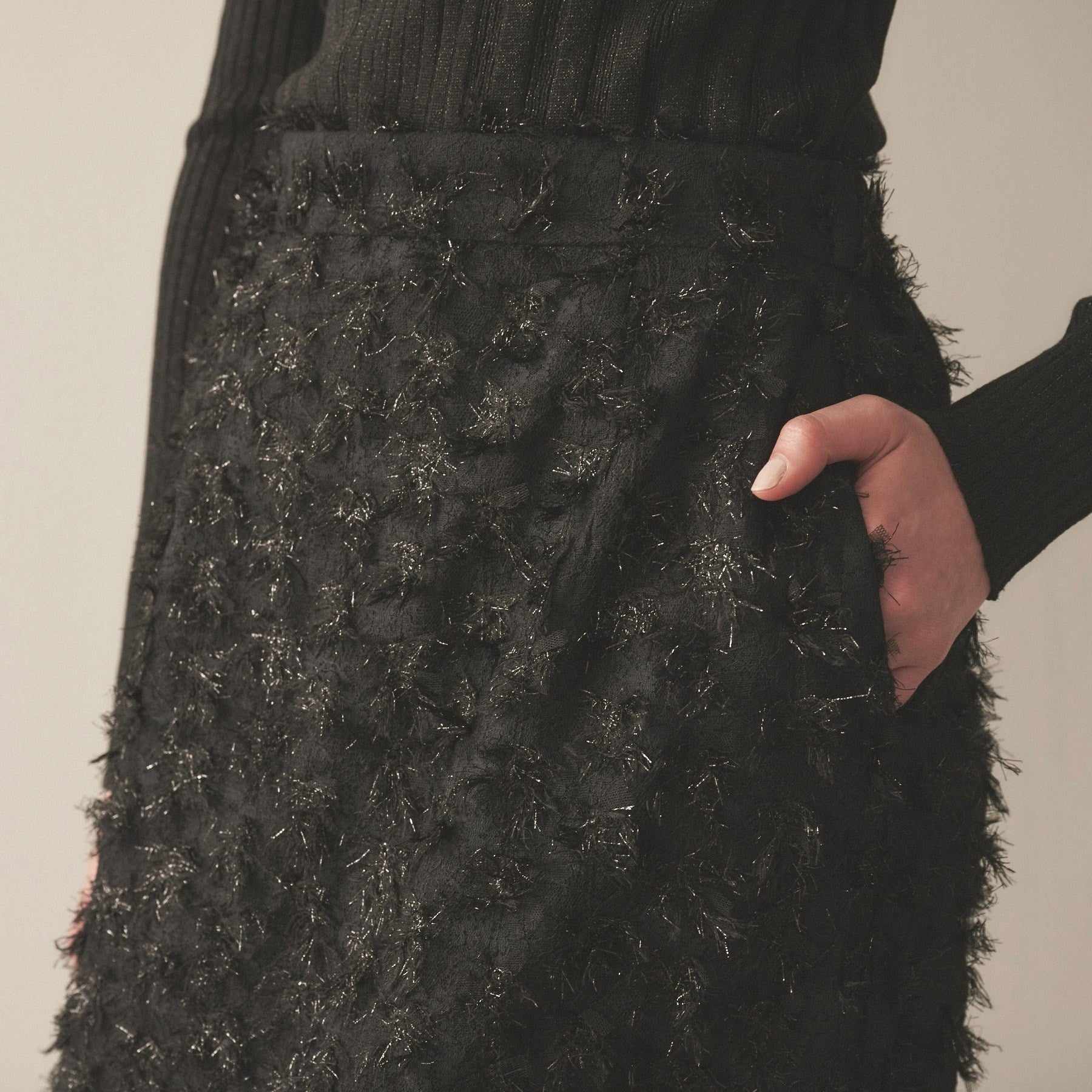 Cloenc shaggy jacquard lame long skirt