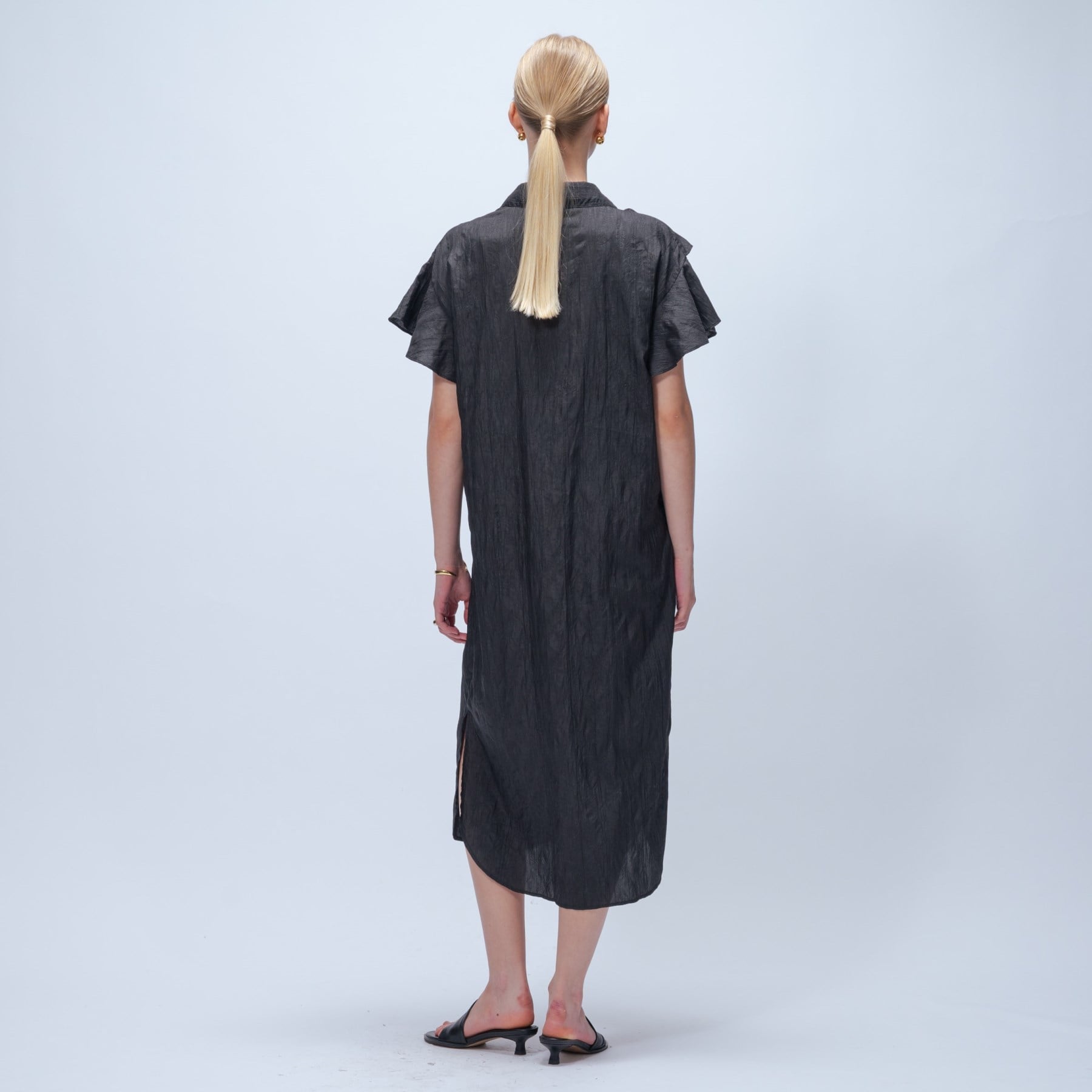 クロエンス cloenc 【手洗い可/ラクちん】フリルワッシャーワンピース (ブラック(019)) ブラック(019)