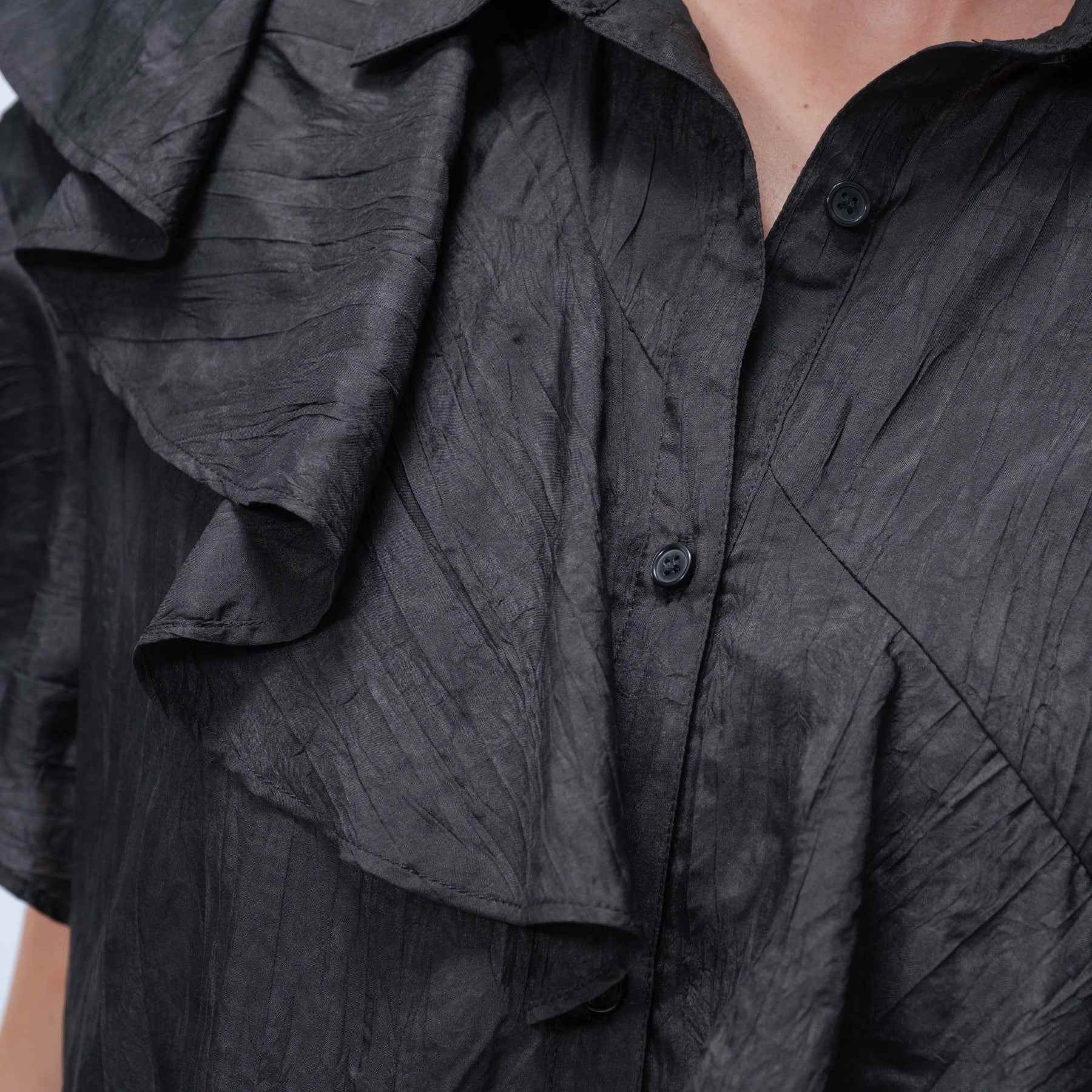 クロエンス cloenc 【手洗い可/ラクちん】フリルワッシャーワンピース (ブラック(019)) ブラック(019)