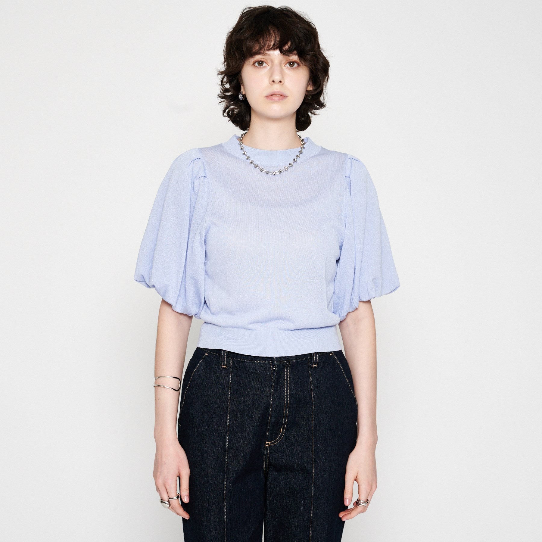 クロエンス cloenc 【手洗い可】バルーンスリーブニットプルオーバー (ラベンダー(080)) ラベンダー(080)