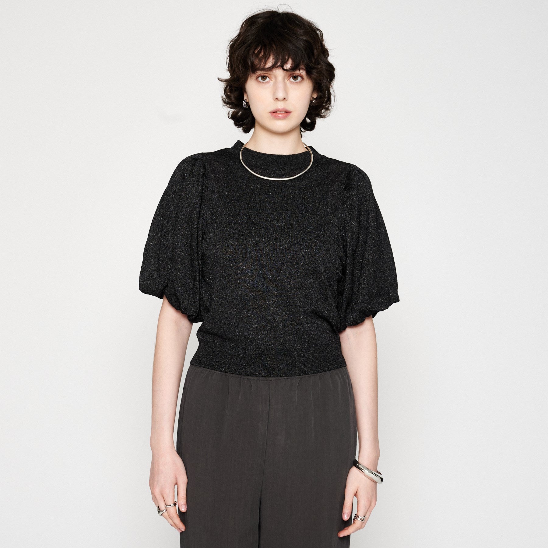 クロエンス cloenc 【手洗い可】バルーンスリーブニットプルオーバー (ブラック(019)) ブラック(019)