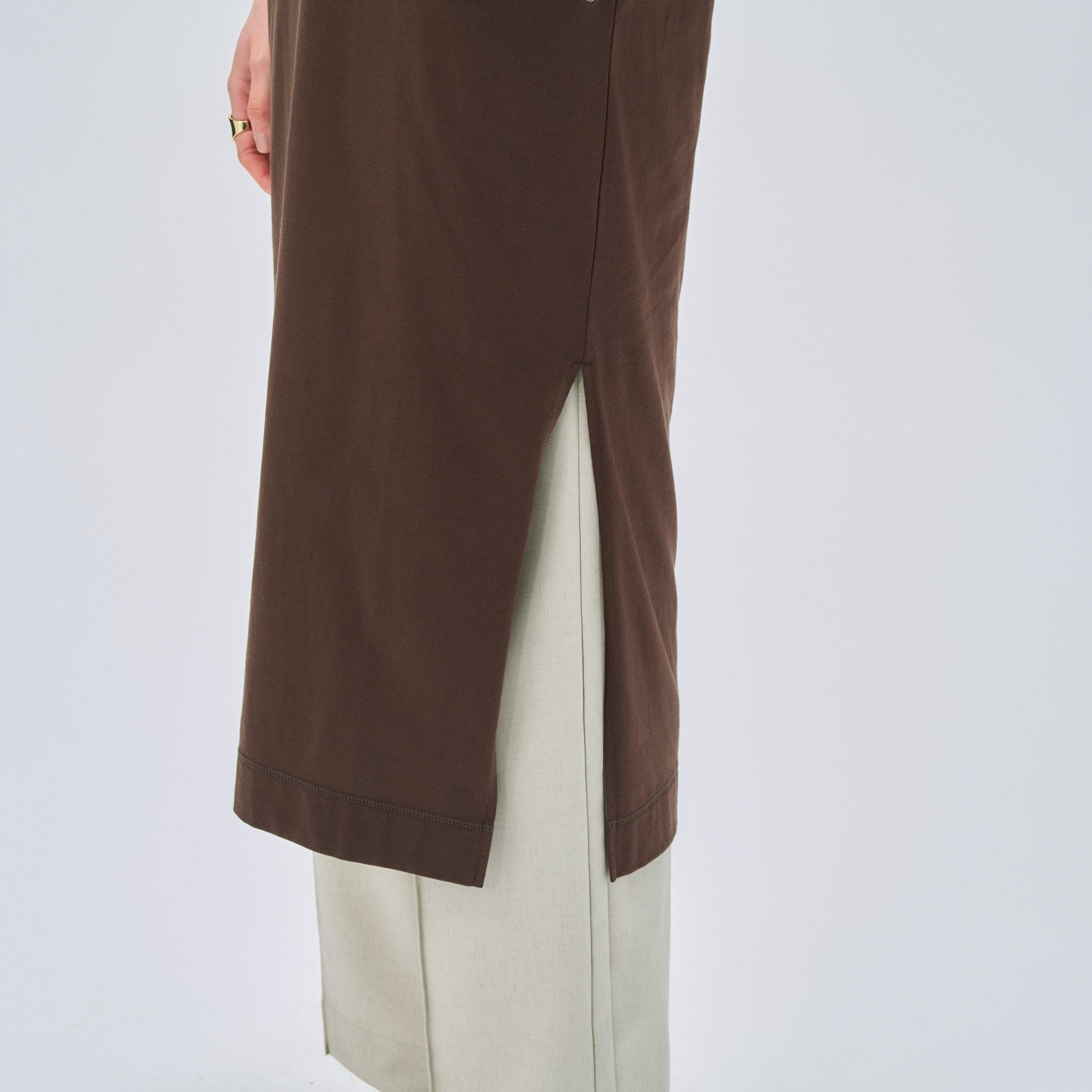 クロエンス cloenc 【UVカット/接触冷感】コットンブレンドロングカットソーワンピース (ブラウン(044)) ブラウン(044)