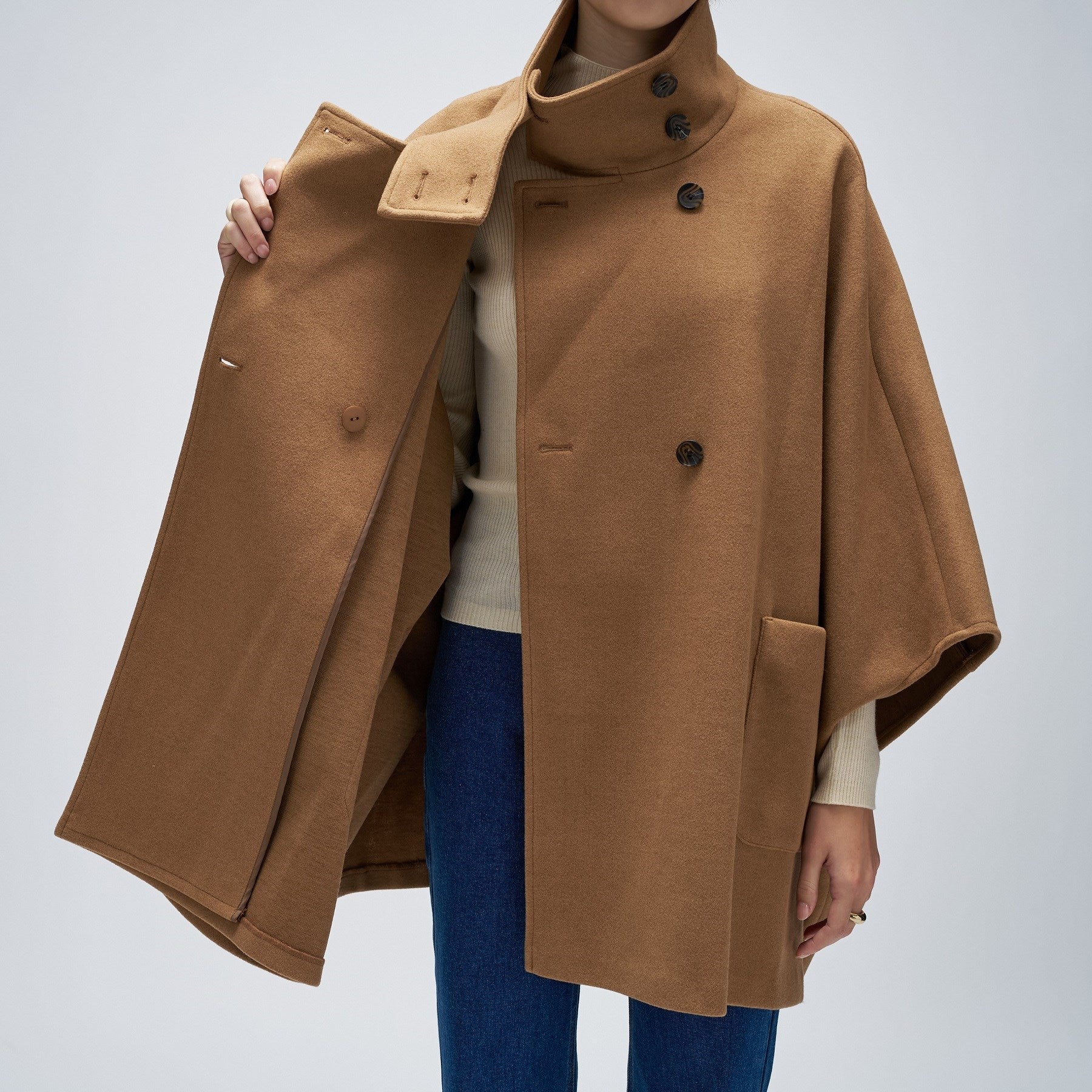 クロエンス cloenc 【手洗い可】メルトンジャージケープコートコート (ネイビー(094)) ネイビー(094)