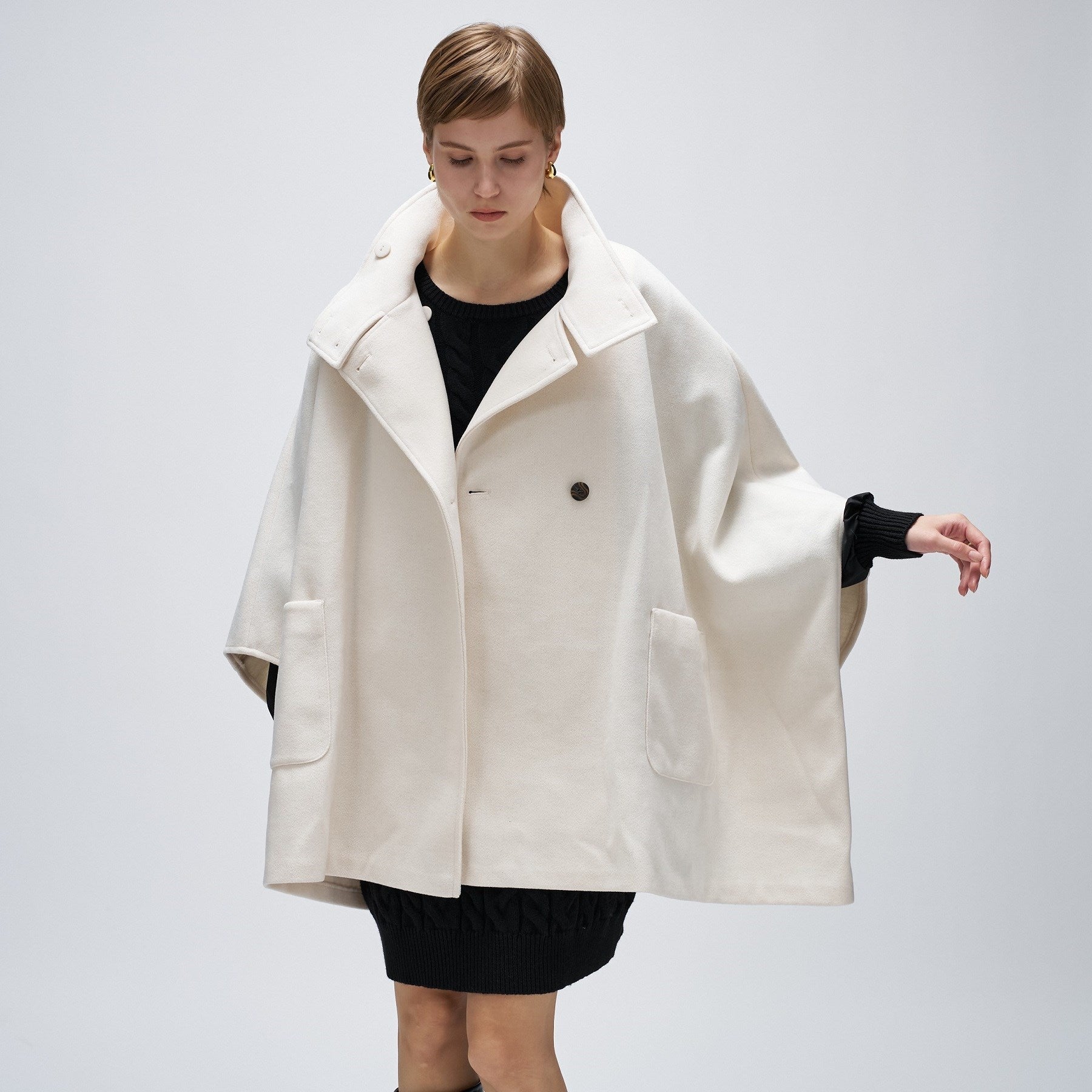 クロエンス cloenc 【手洗い可】メルトンジャージケープコートコート (ネイビー(094)) ネイビー(094)