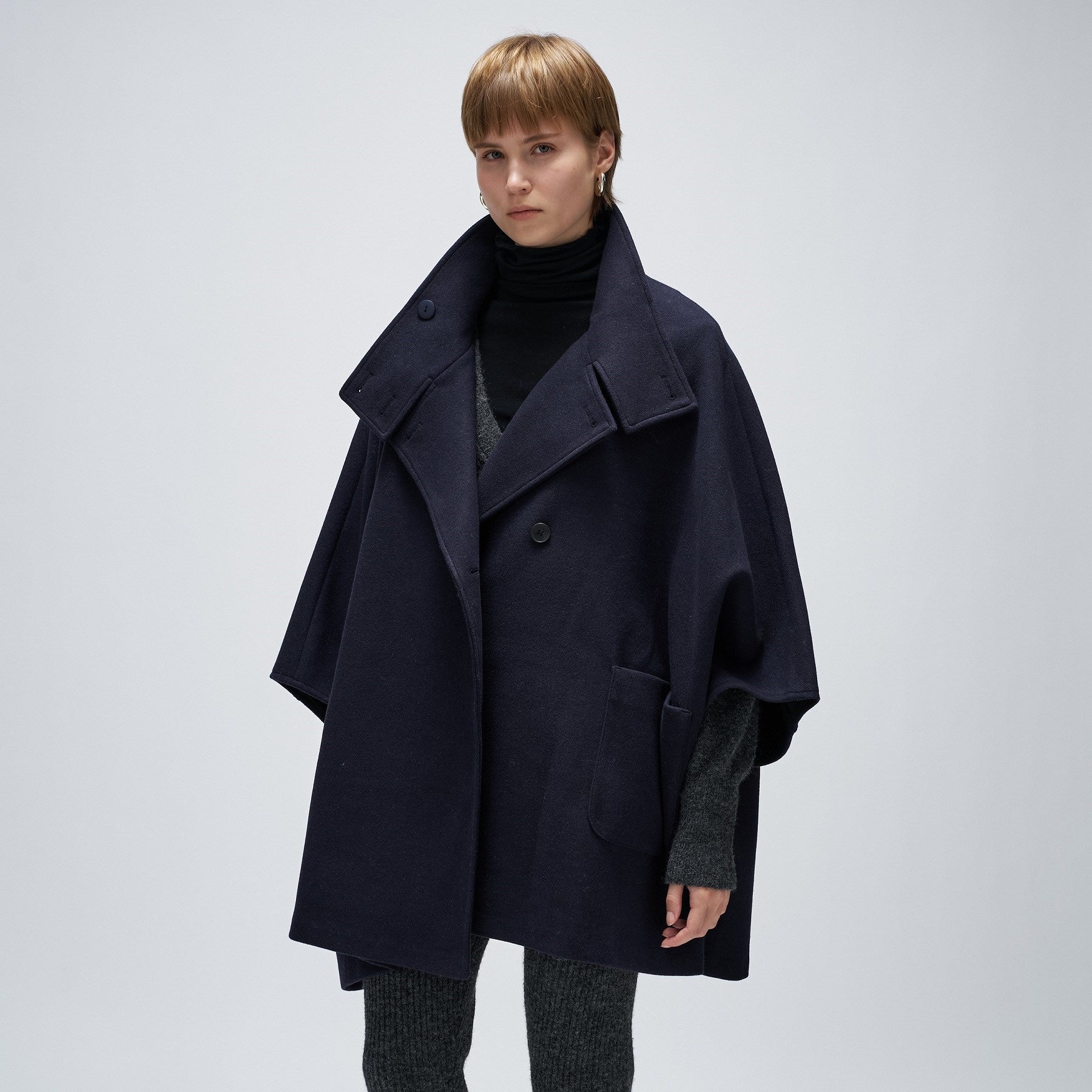 クロエンス cloenc 【手洗い可】メルトンジャージケープコートコート (ネイビー(094)) ネイビー(094)